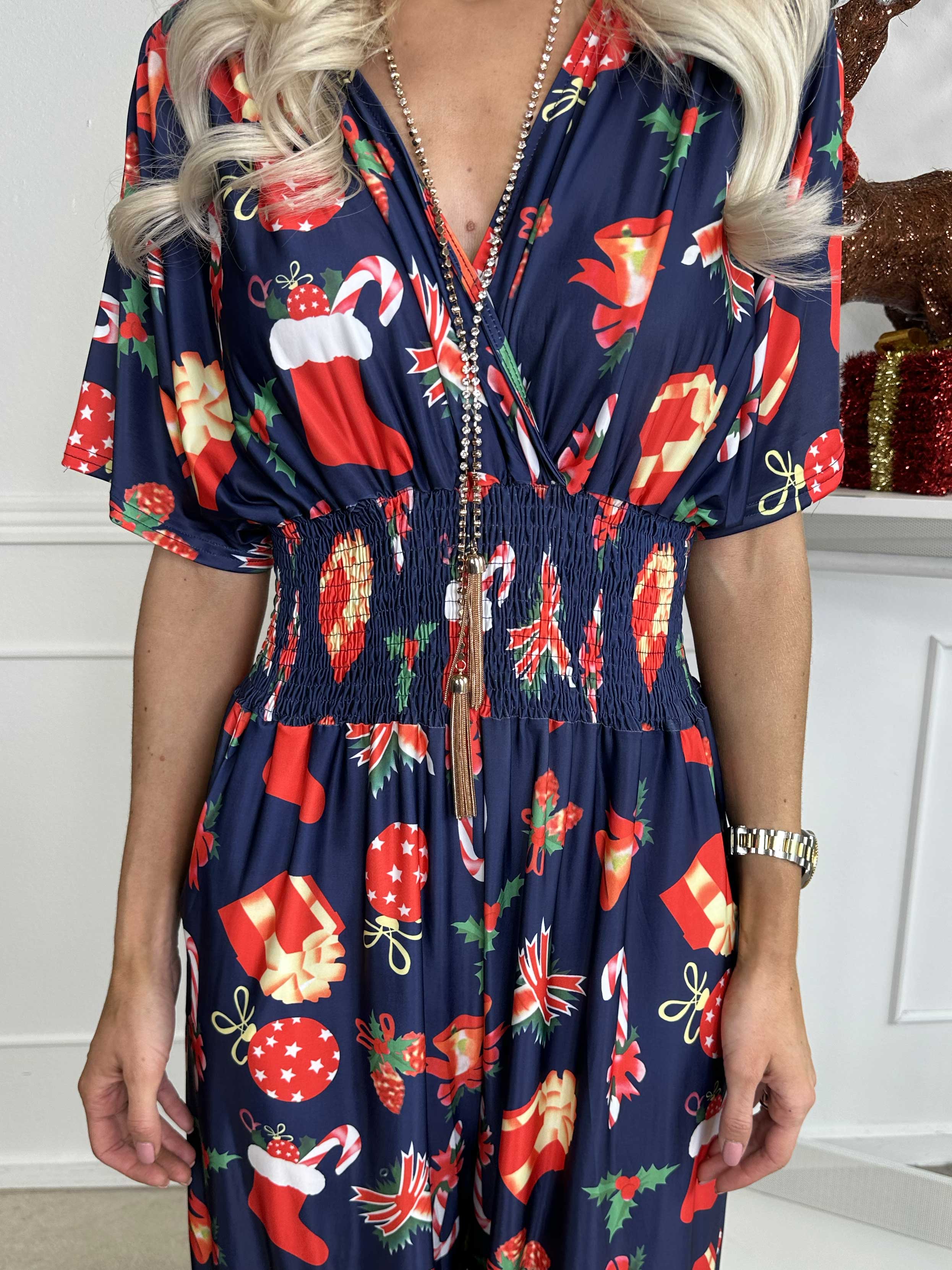 Pams Holiday Jumpsuit - Jumpsuit med resår och julmotiv