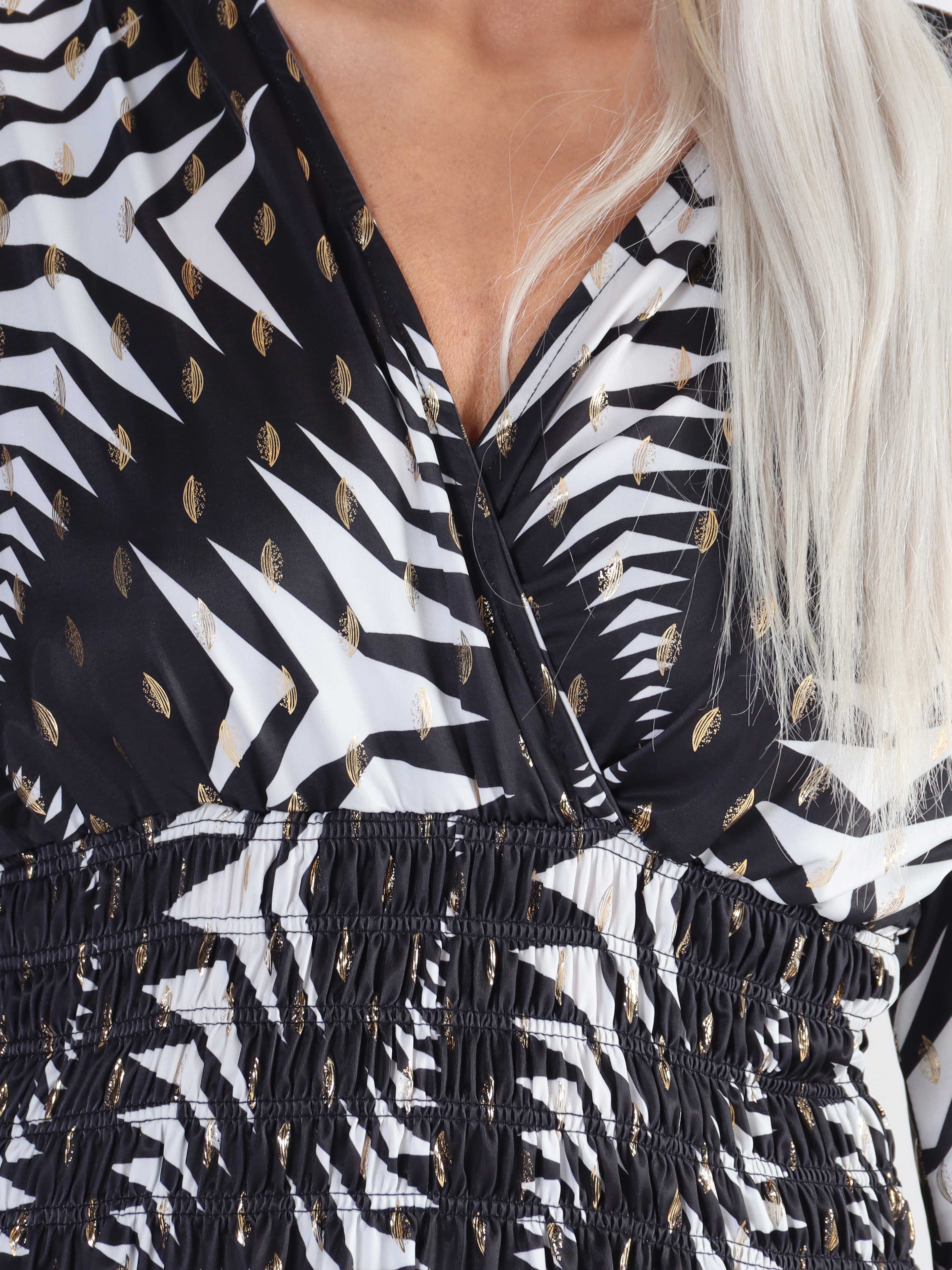 Pams Pattern Shirt L/S - Elastisk plus size blus i skrynkelfritt tyg