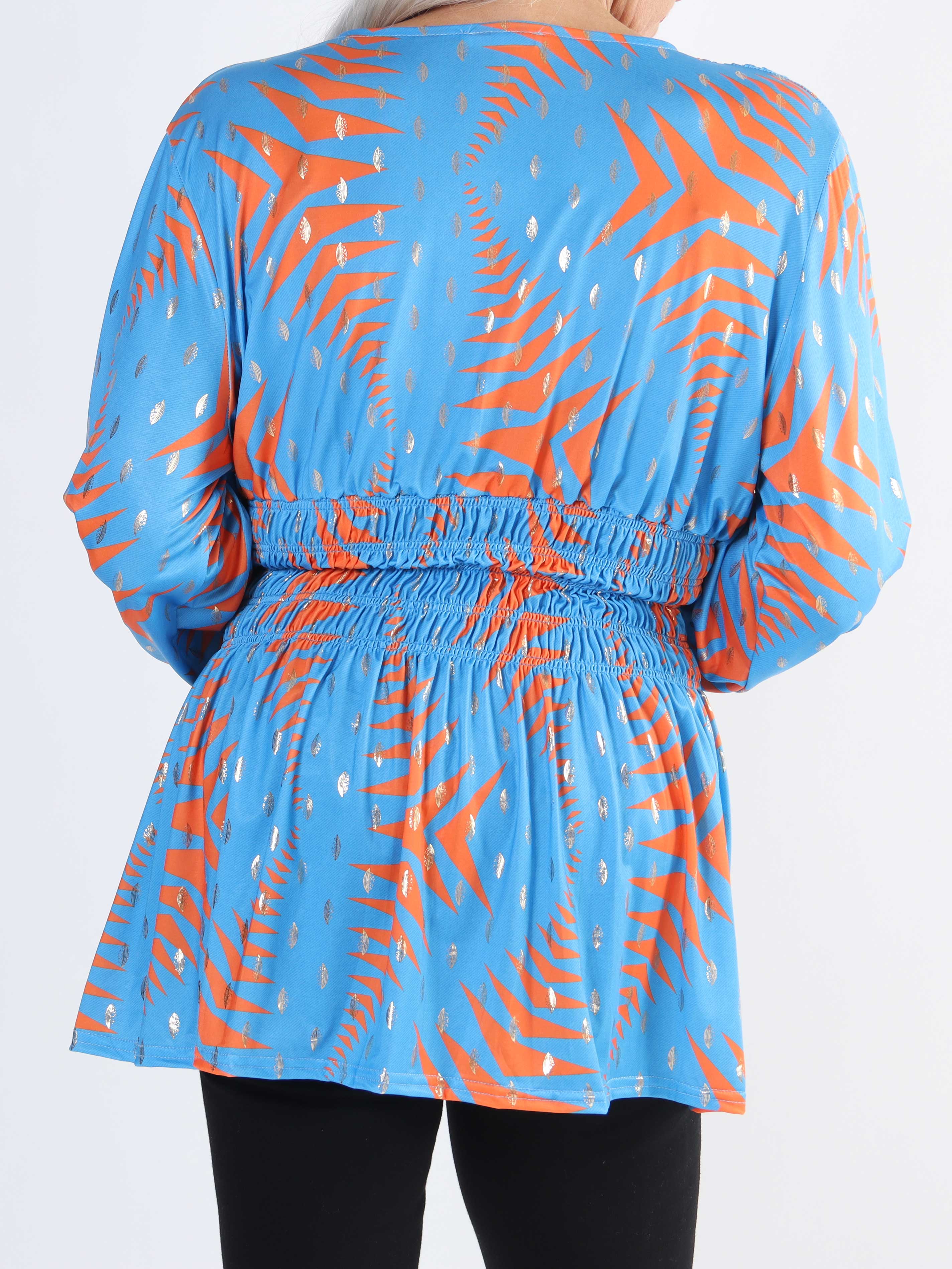 Pams Pattern Shirt L/S - Elastisk plus size blus i skrynkelfritt tyg