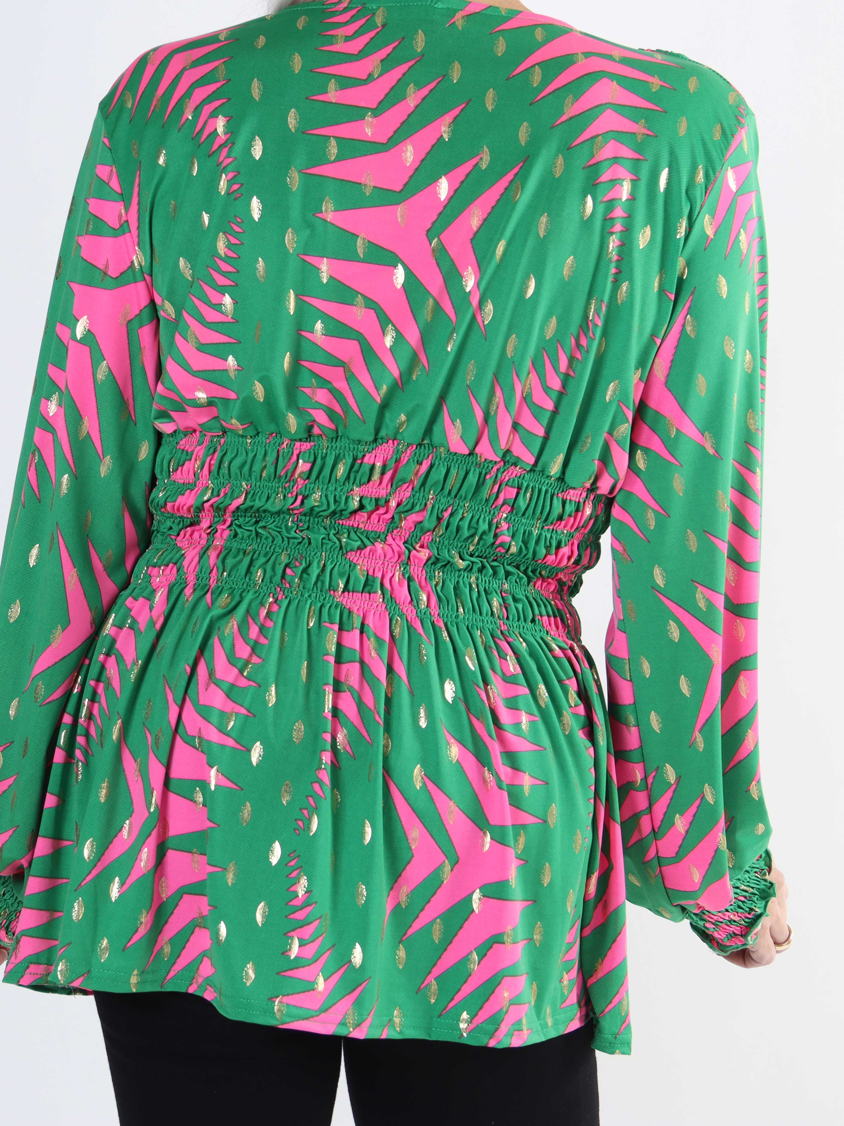 Pams Pattern Shirt L/S - Elastisk plus size blus i skrynkelfritt tyg