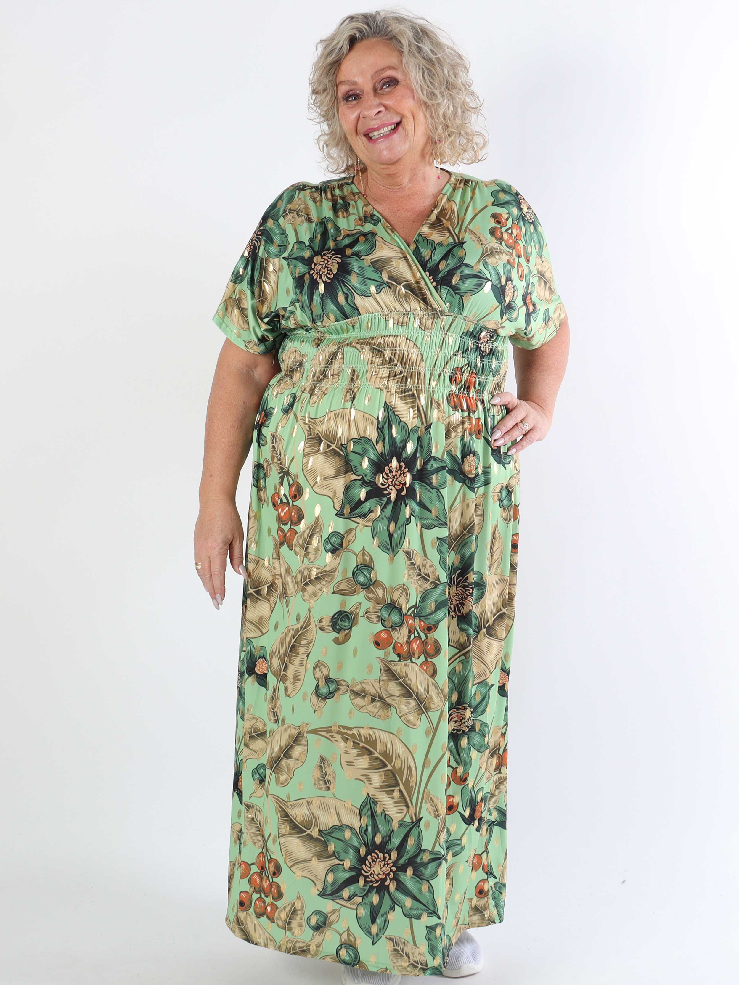 Pams Berry - Lång plus size-klänning med resår och smockad midja
