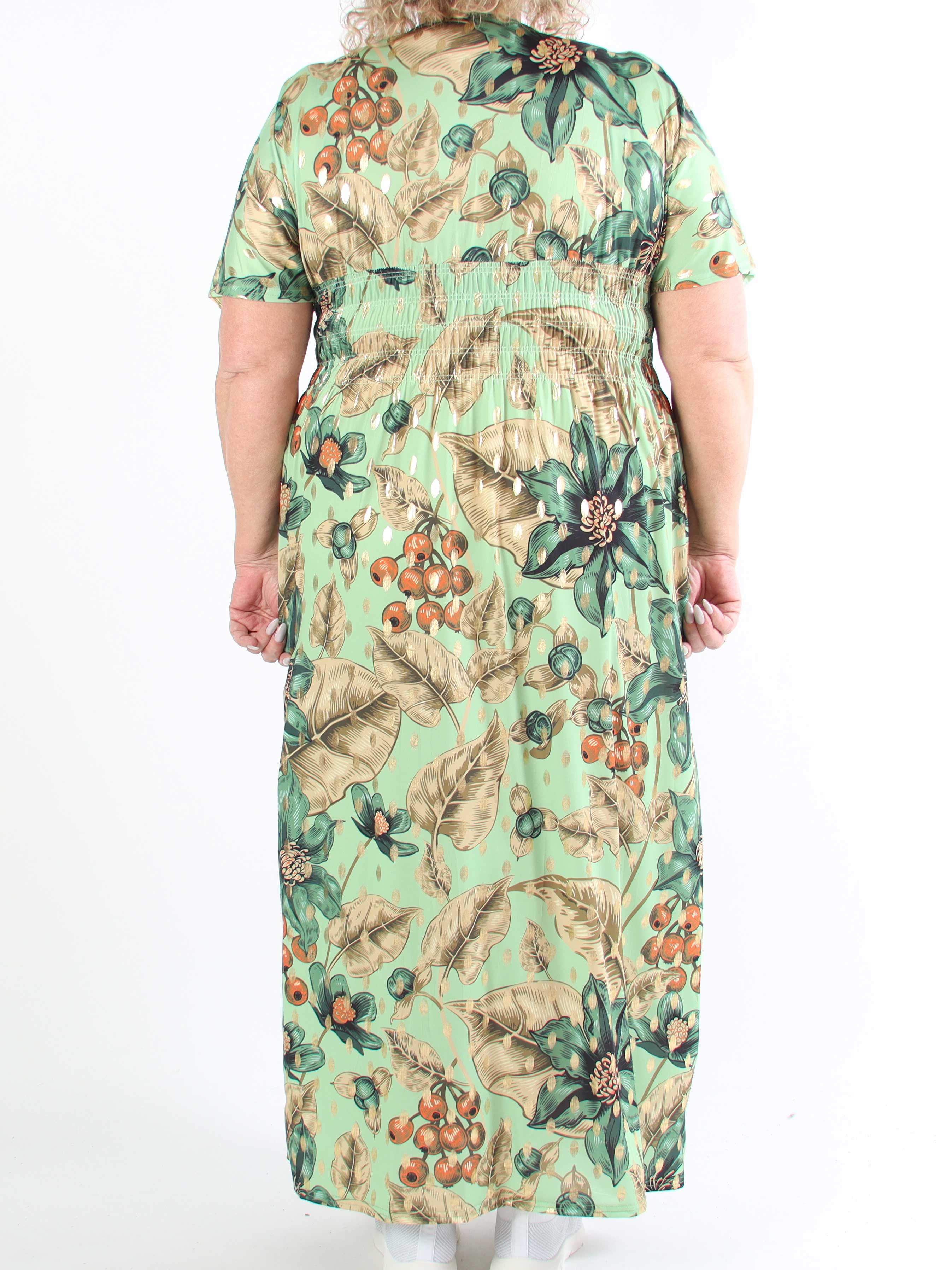 Pams Berry - Lång plus size-klänning med resår och smockad midja