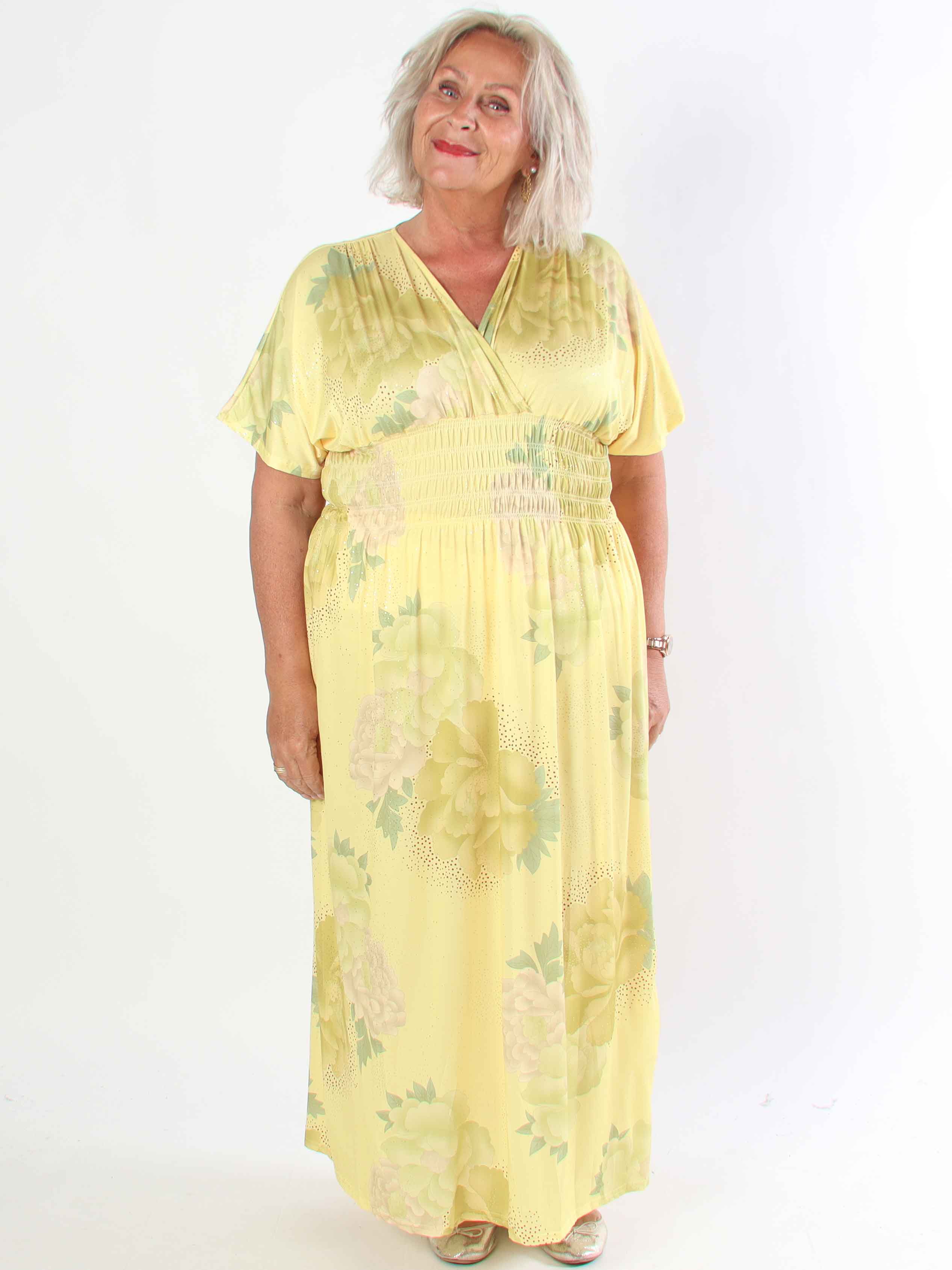 Pams Big Flower - Plus size elastisk klänning med blomster motiv