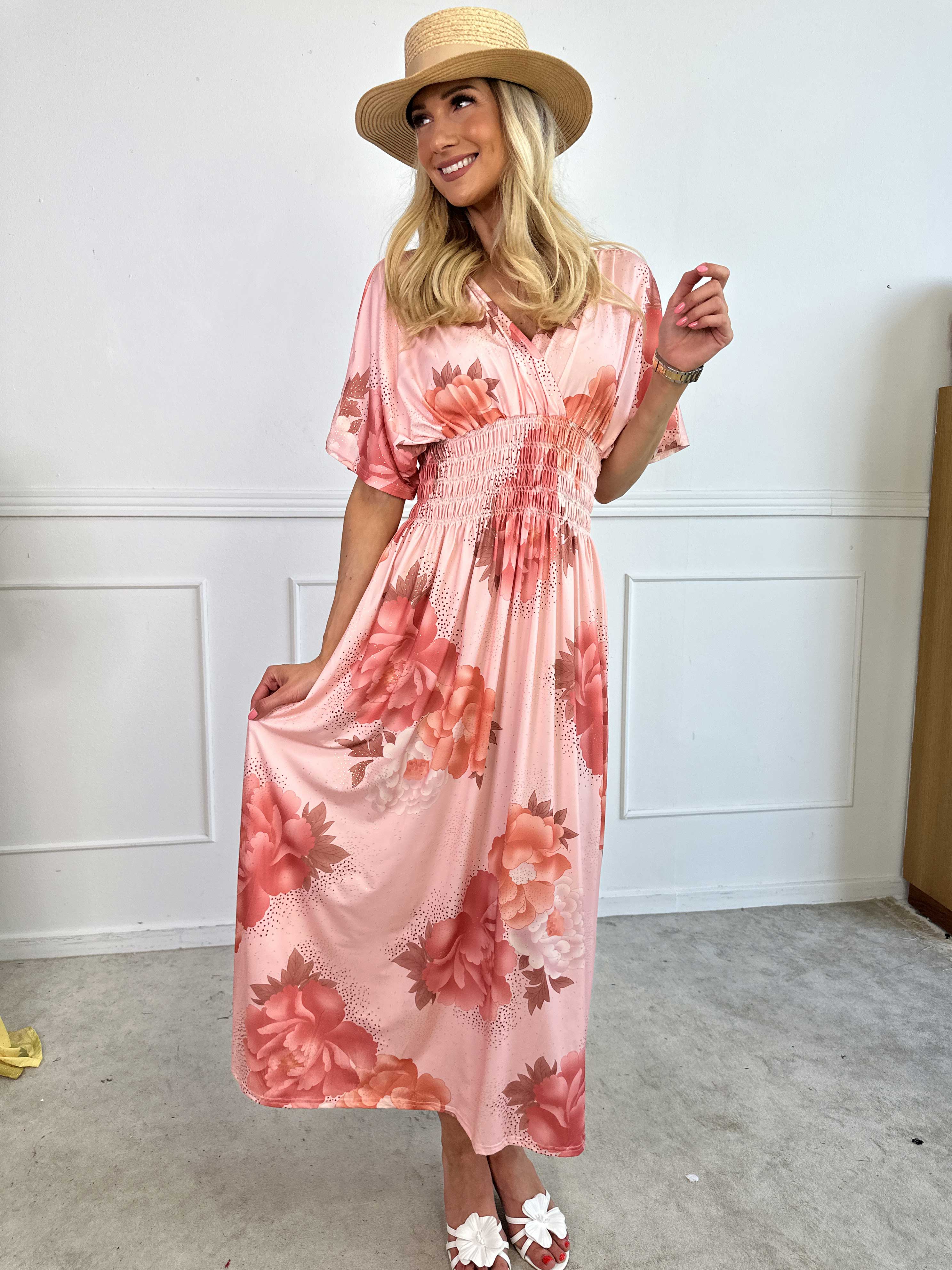 Pams Big Flower - Lång elastisk klänning med blomster motiv