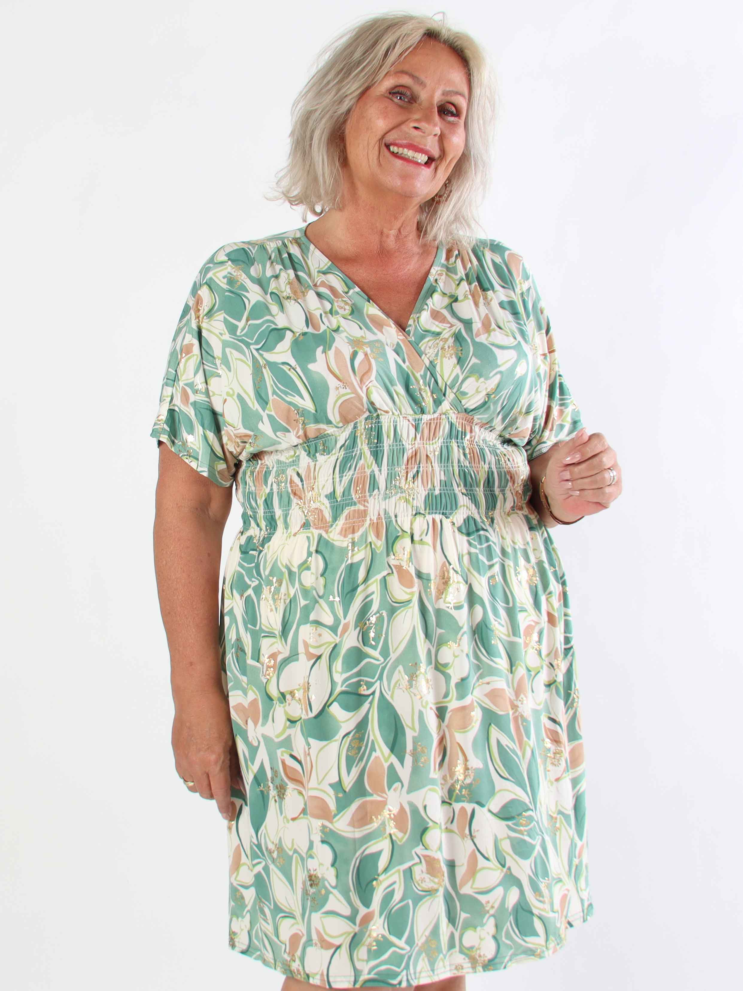 Pams Blossoming Short - Elastisk mönstrad plus size klänning med resår
