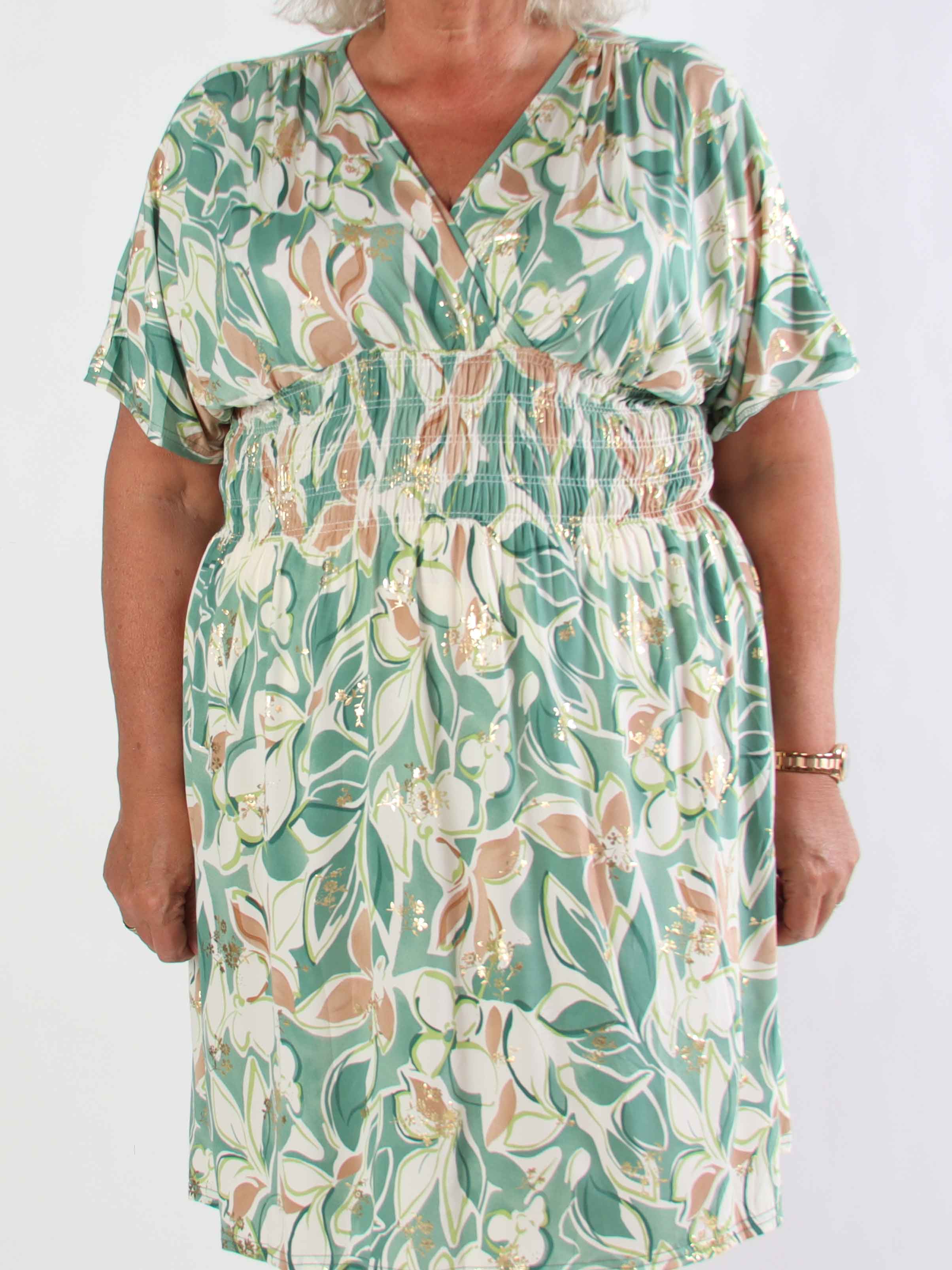 Pams Blossoming Short - Elastisk mönstrad plus size klänning med resår
