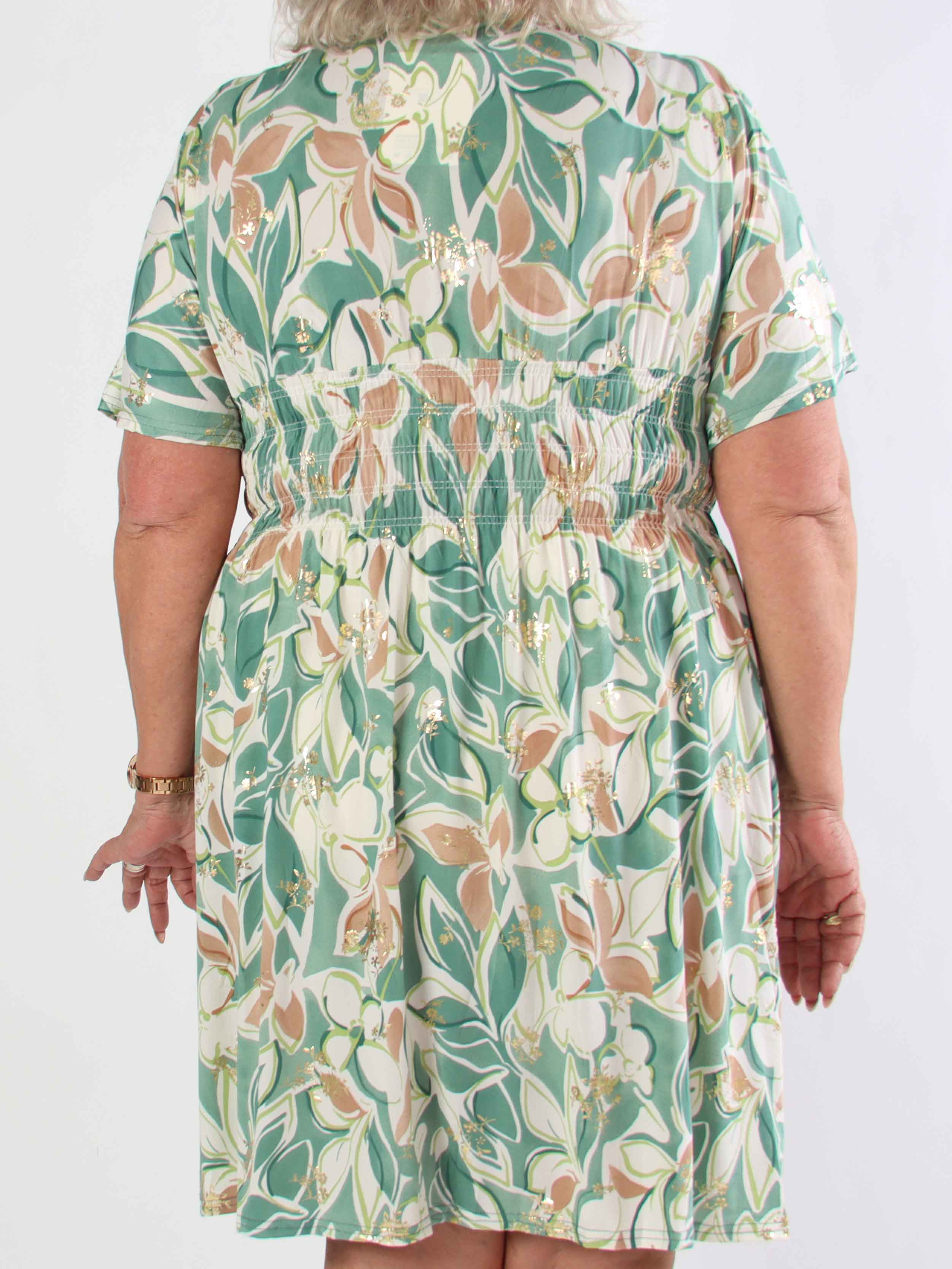 Pams Blossoming Short - Elastisk mönstrad plus size klänning med resår