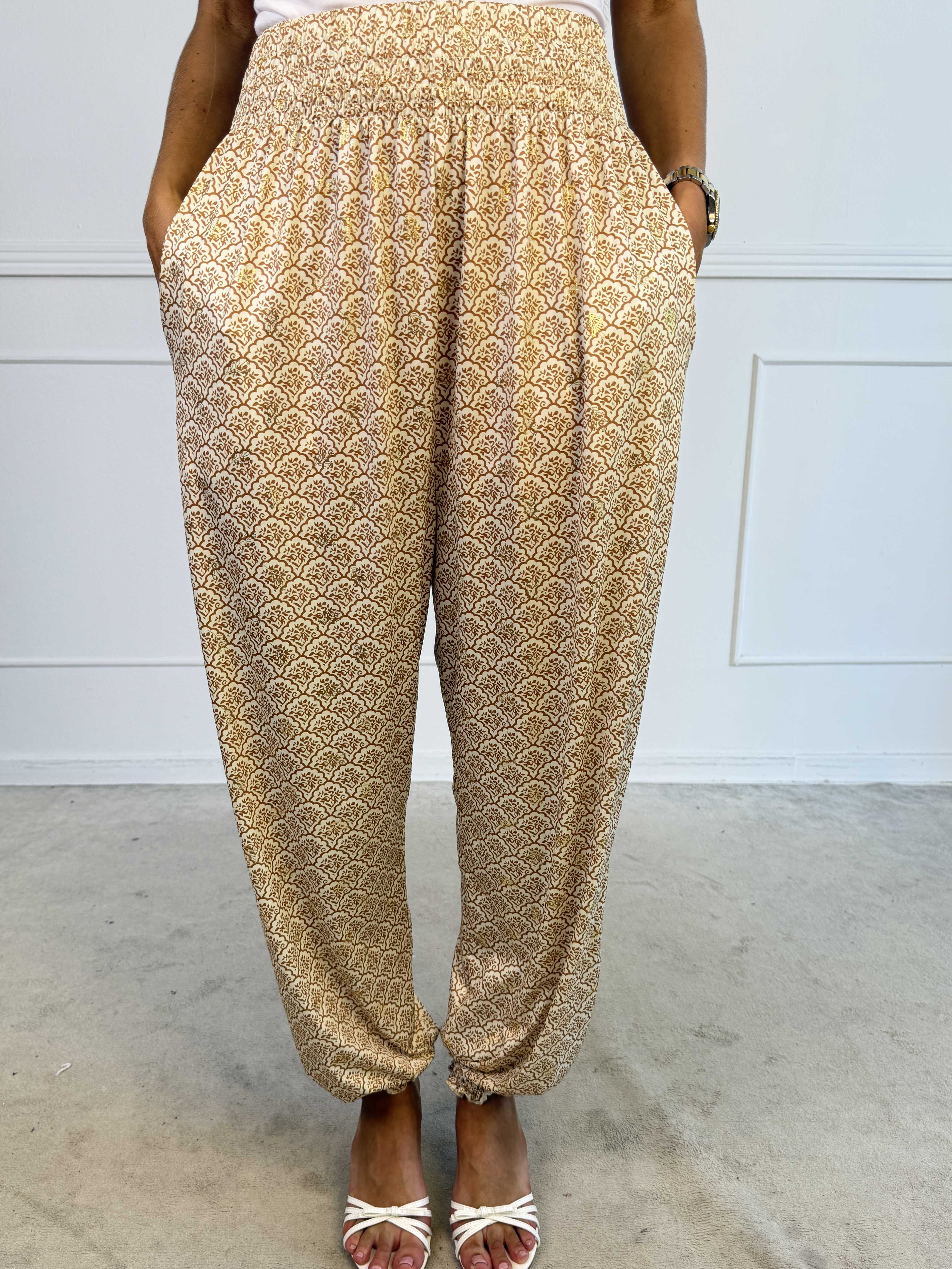 Pams Pattern Harem Pants - Elastiske bukser med smock i taljen