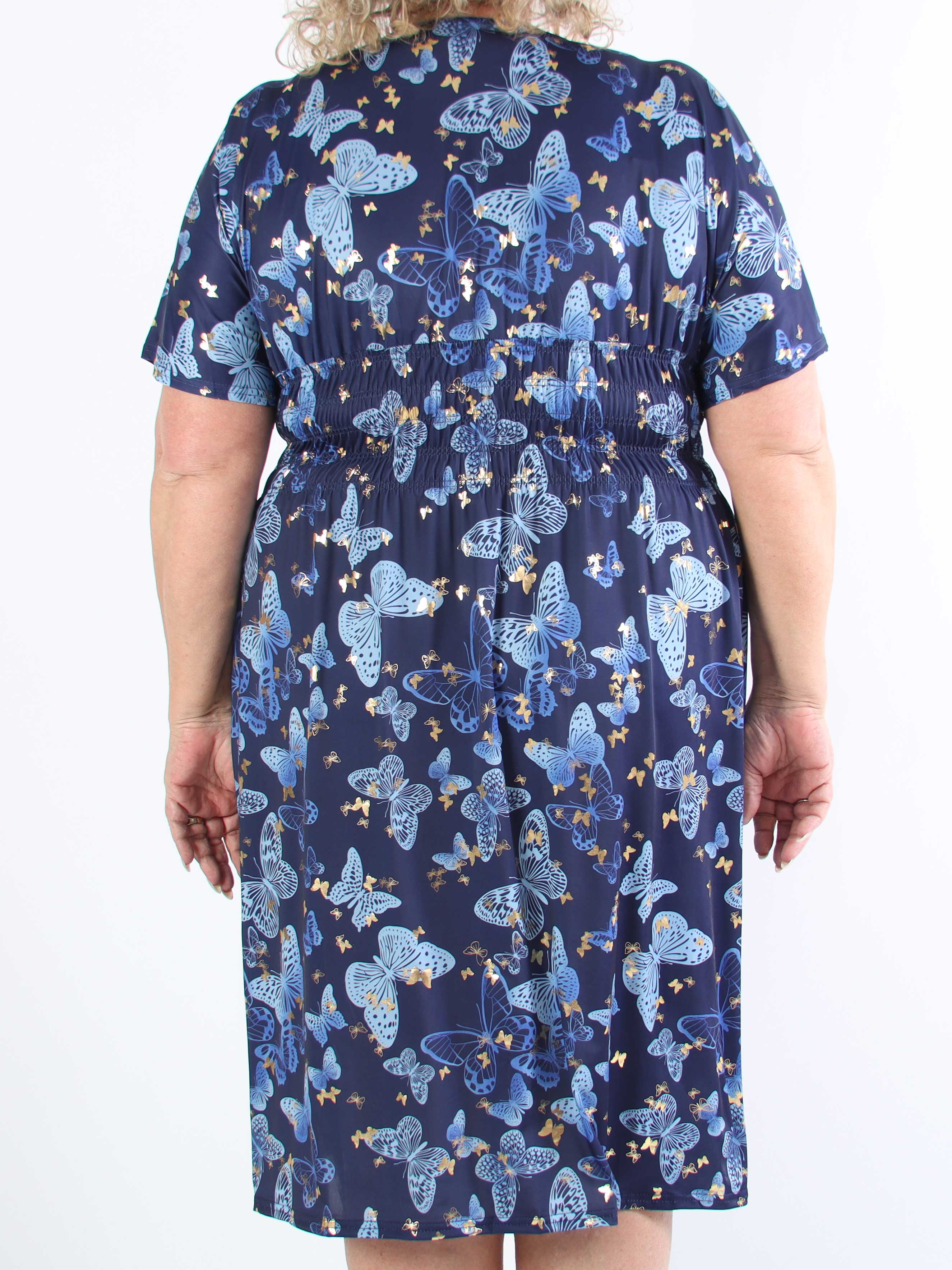 Pams Butterfly Midi S/S - Elastisk plus size-klänning med fjärilsmönster