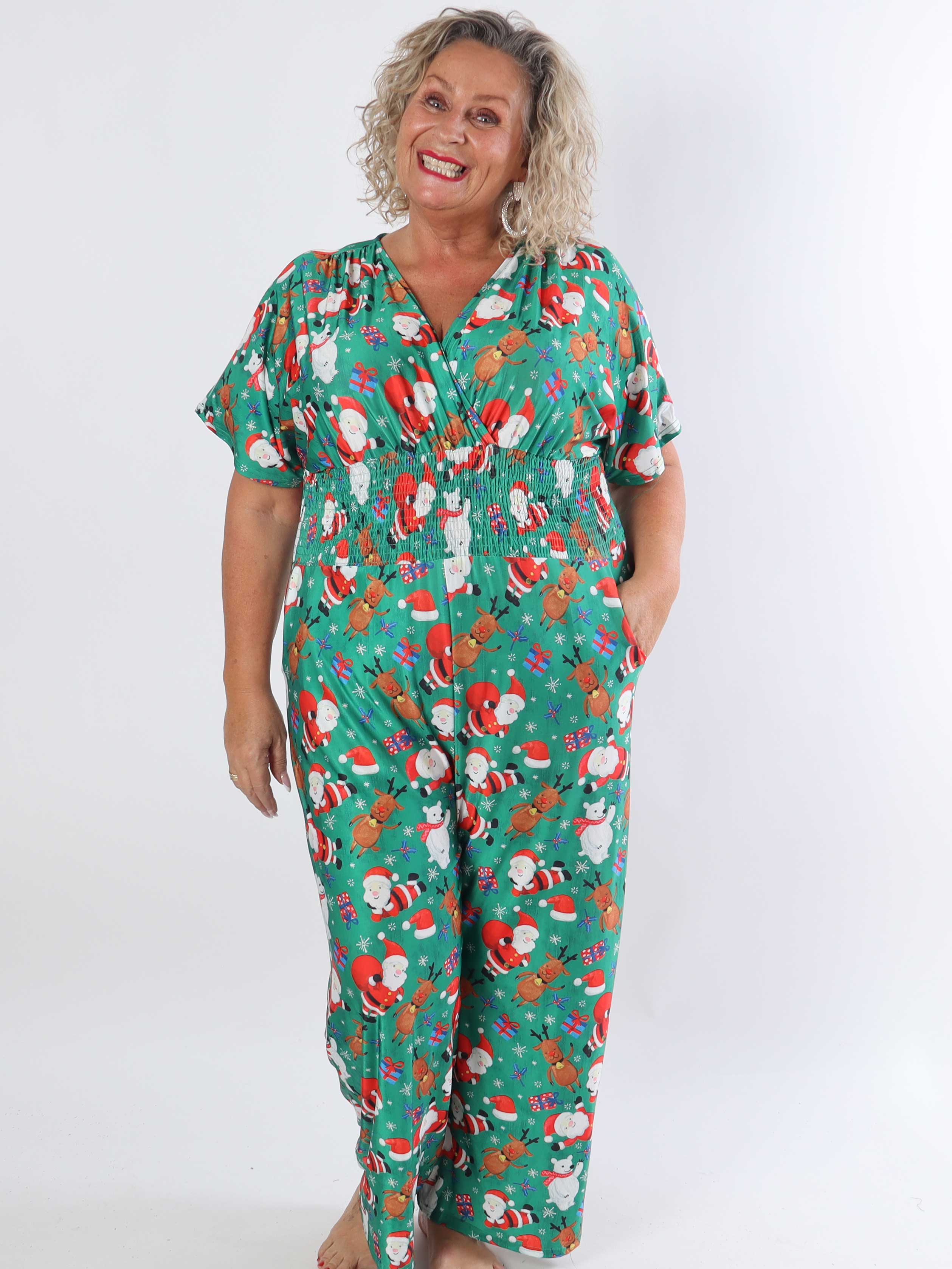 Pams Christmas Jumpsuit - Elastisk jumpsuit i plusstorlek med julmotiv