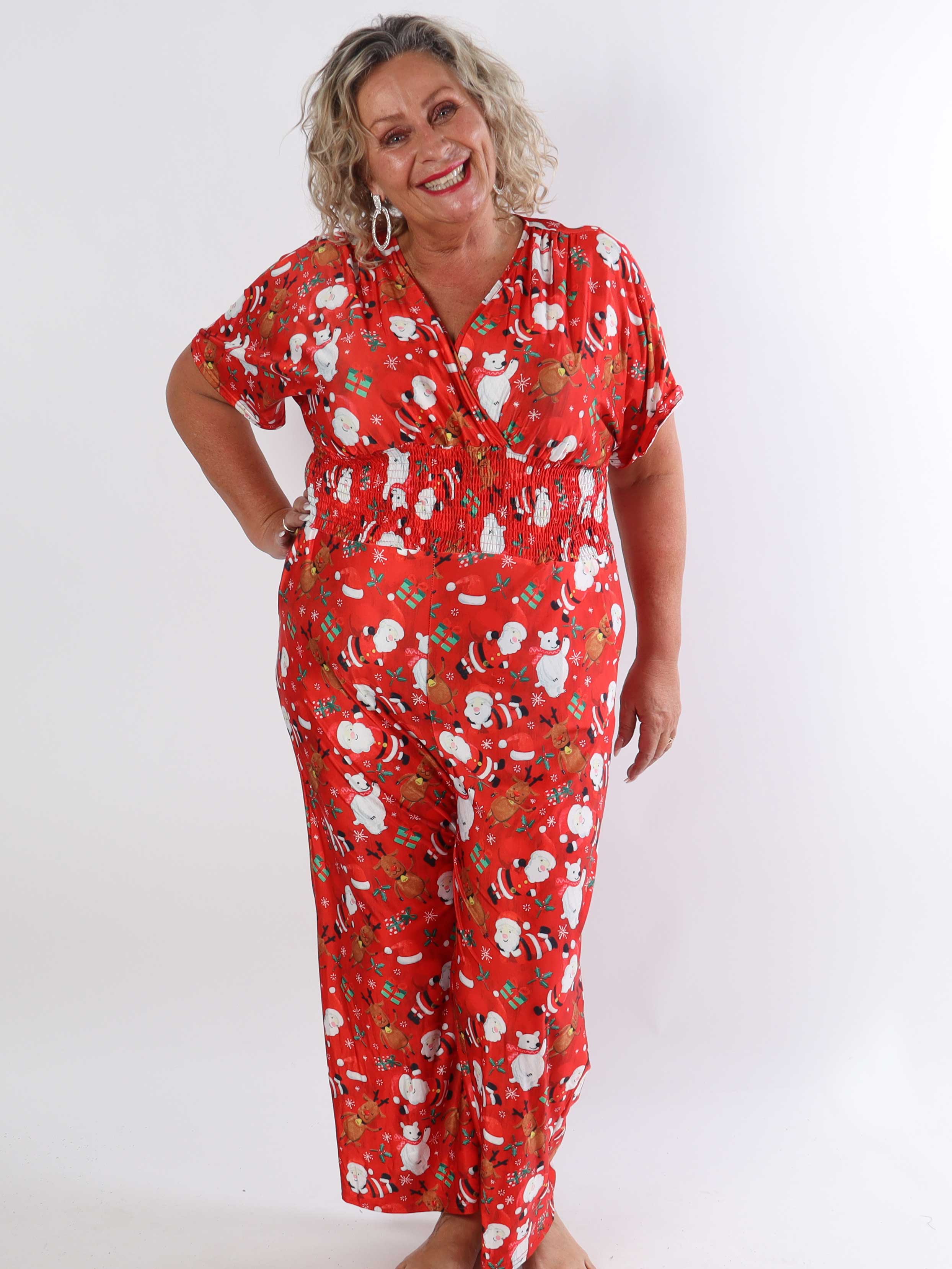 Pams Christmas Jumpsuit - Elastisk jumpsuit i plusstorlek med julmotiv