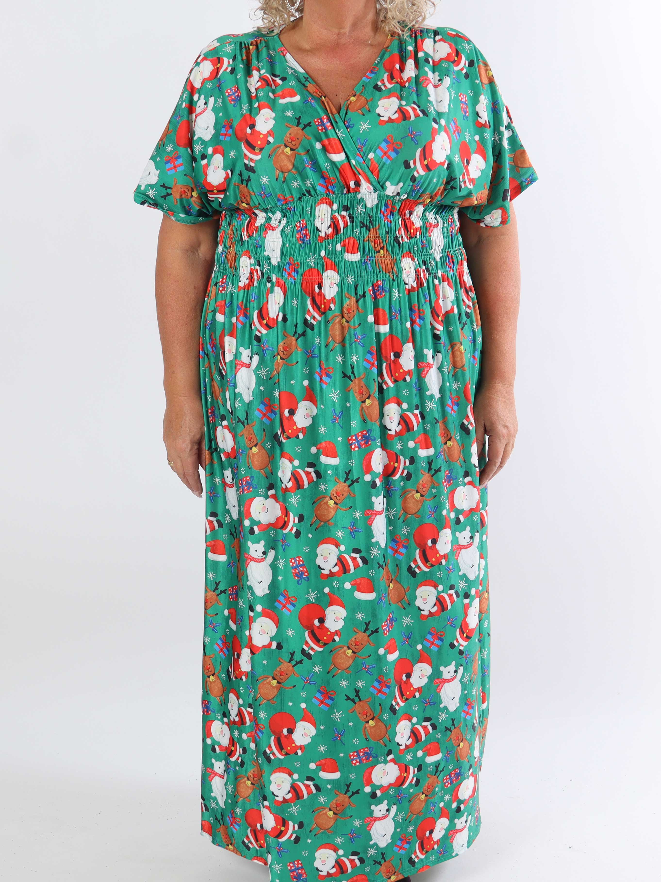 Pams Christmas - Lång stretchig plus size-klänning med julmotiv