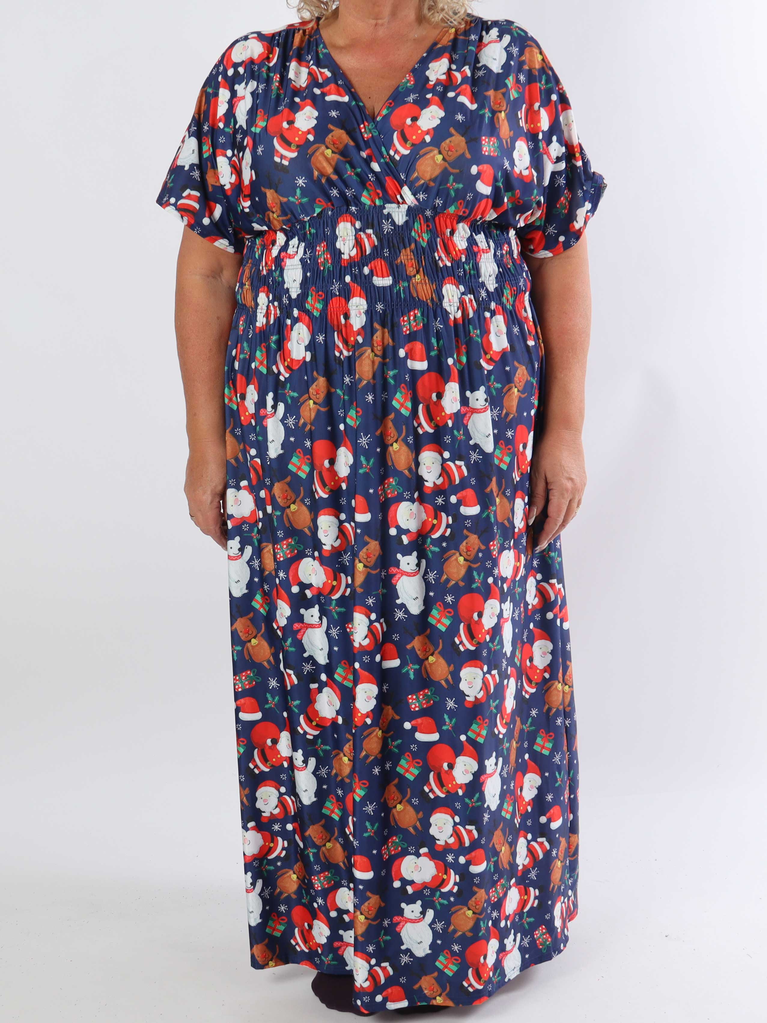 Pams Christmas - Lång stretchig plus size-klänning med julmotiv
