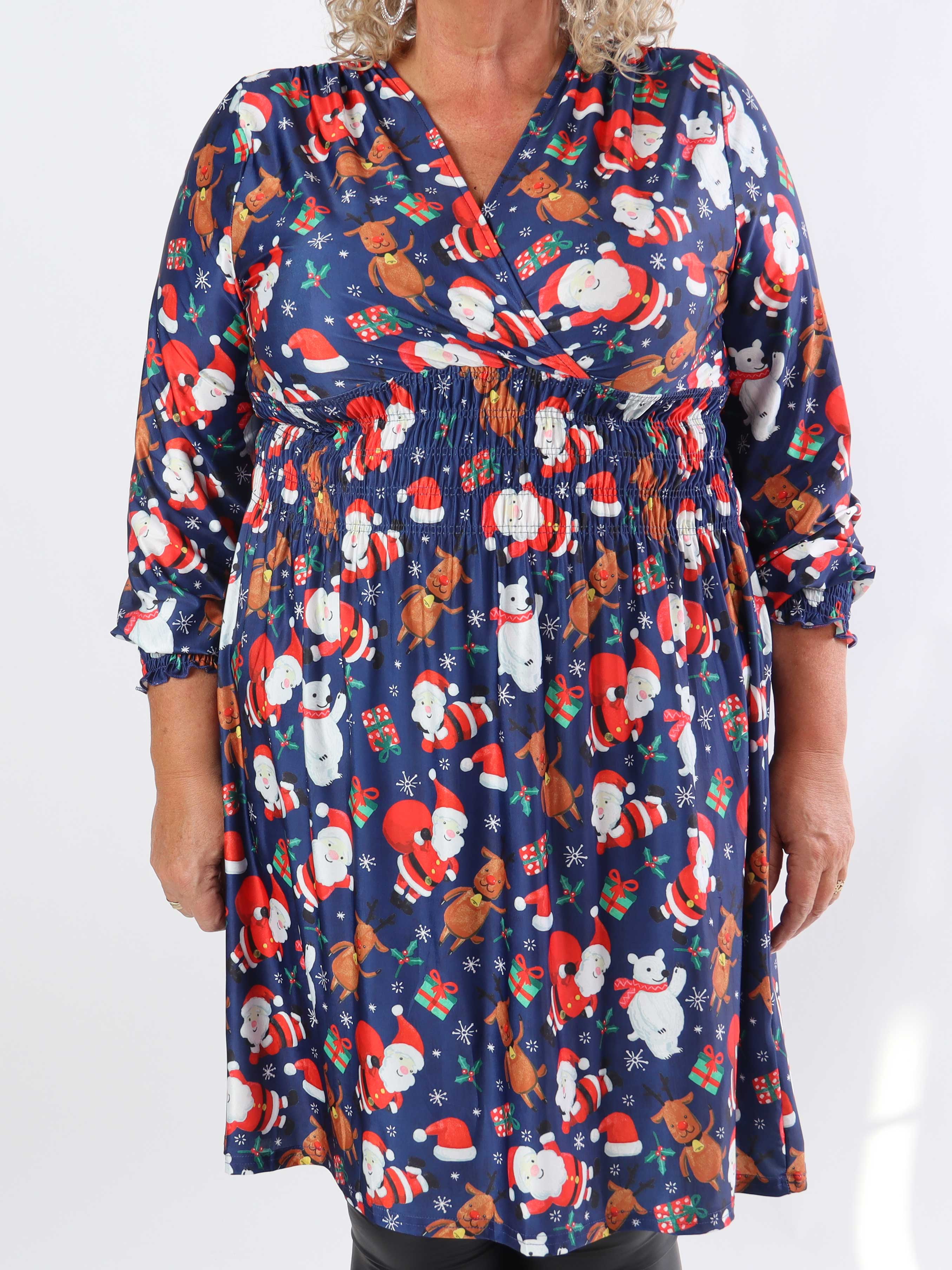 Pams Christmas Short L/S - Elastisk plus size-klänning med jultryck