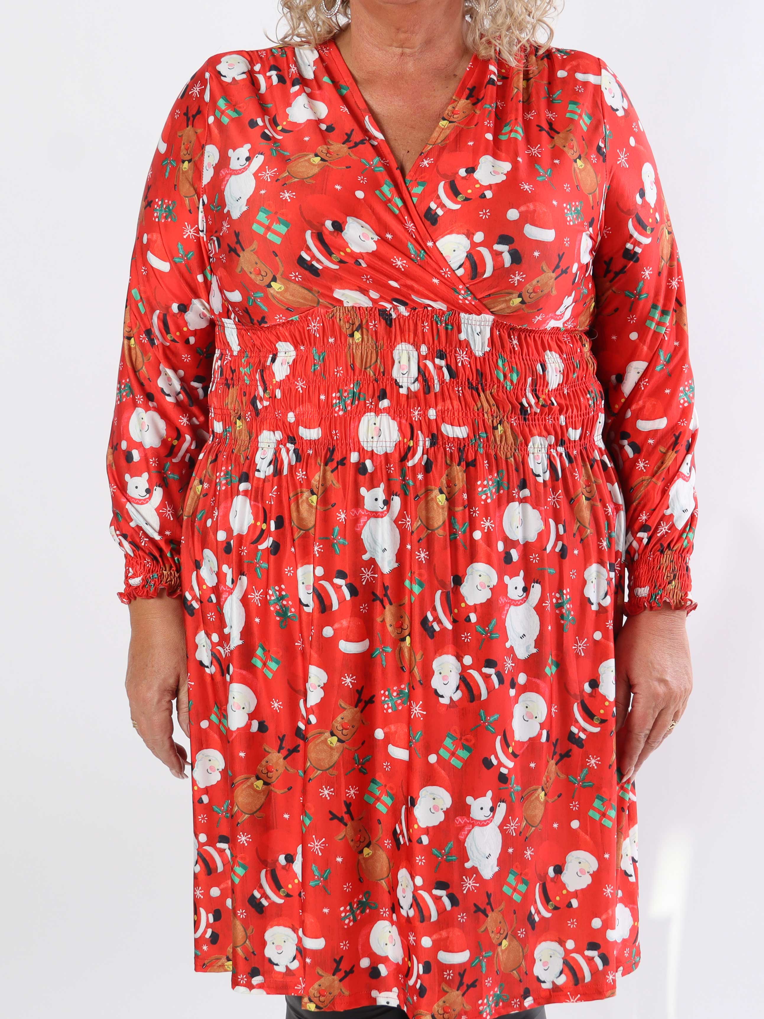 Pams Christmas Short L/S - Elastisk plus size-klänning med jultryck