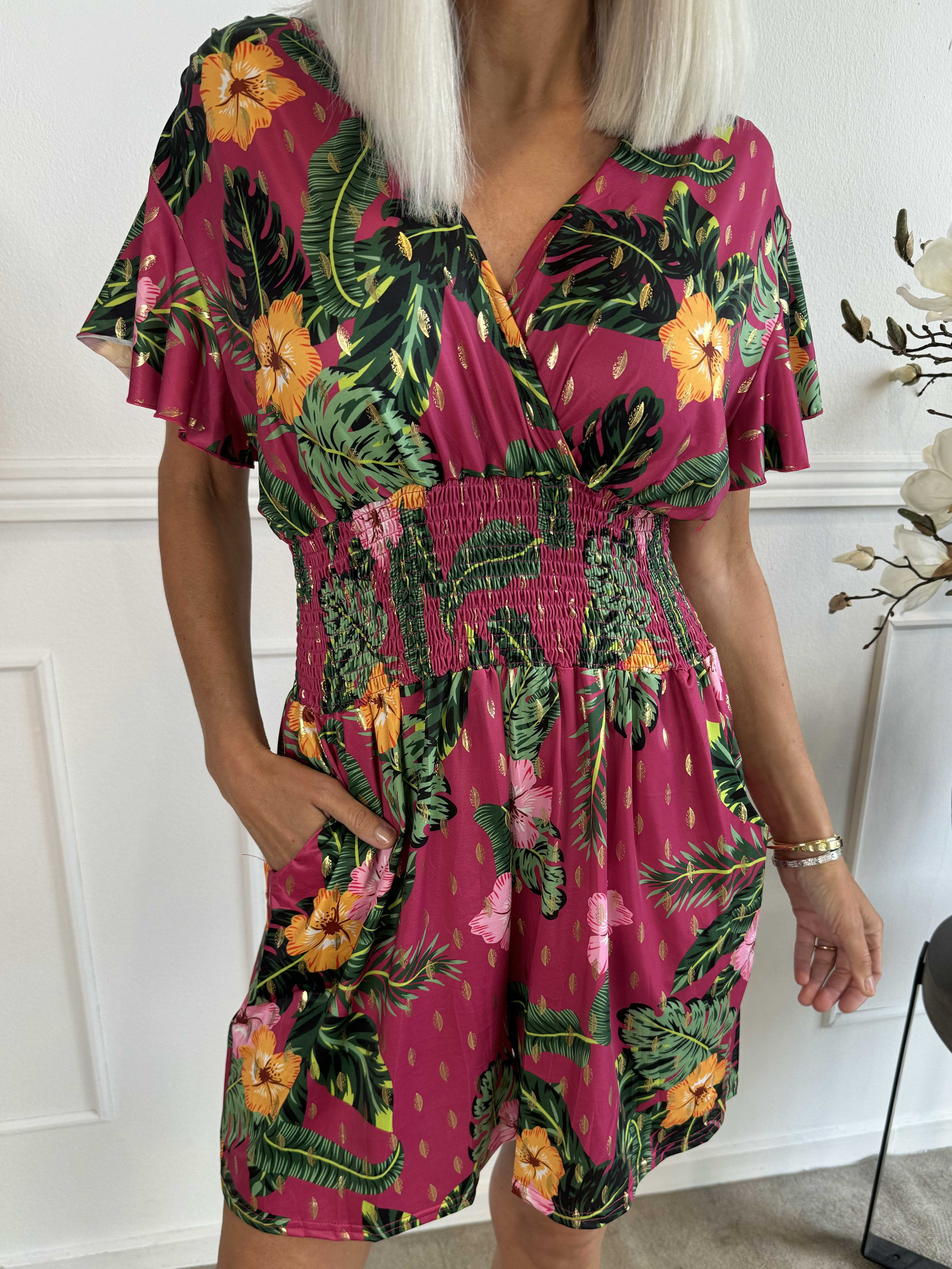 Pams Flower Playsuit - Elastisk playsuit med fickor