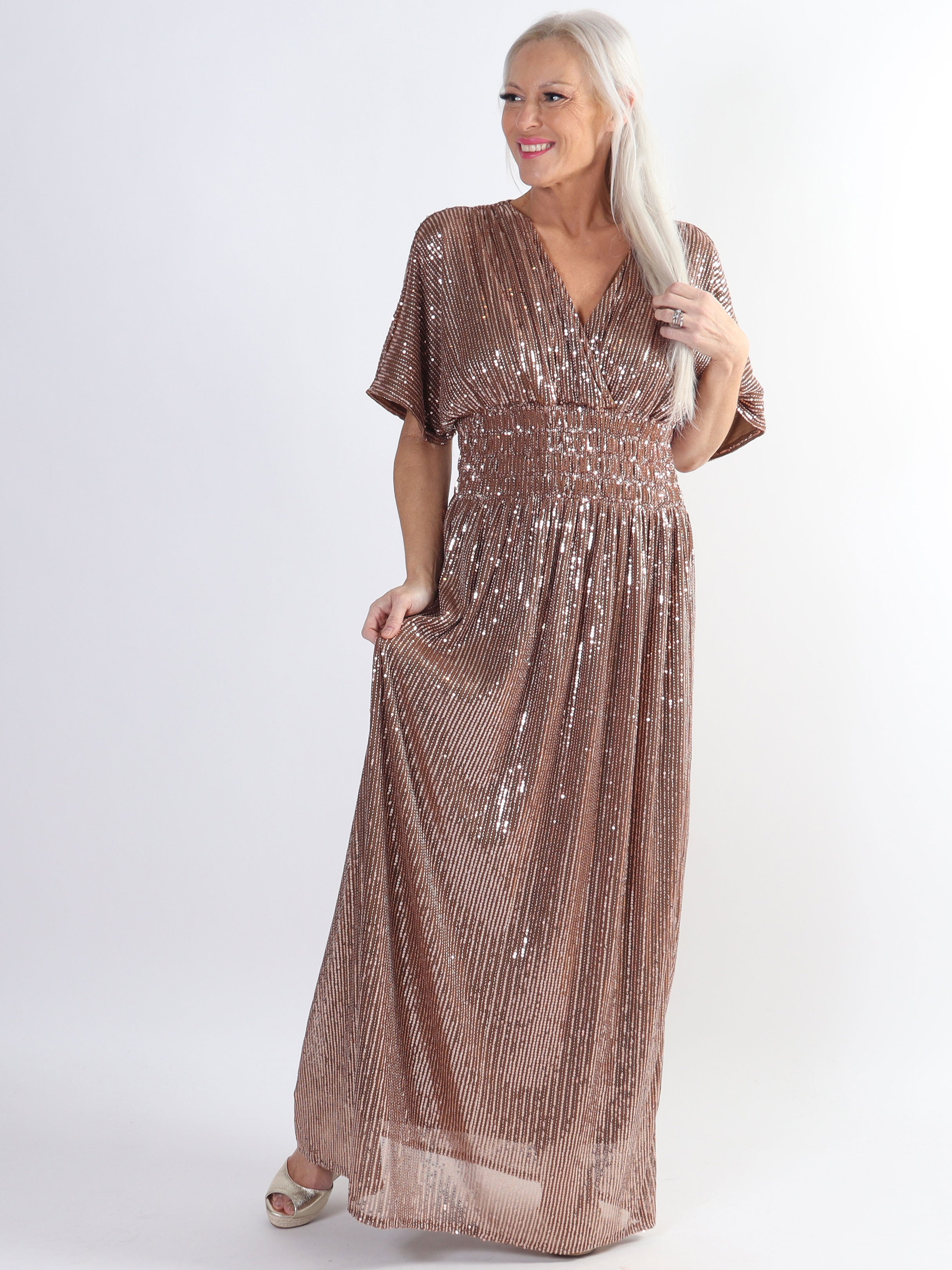 Pams Glitter - Lång plus size klänning med paljetter