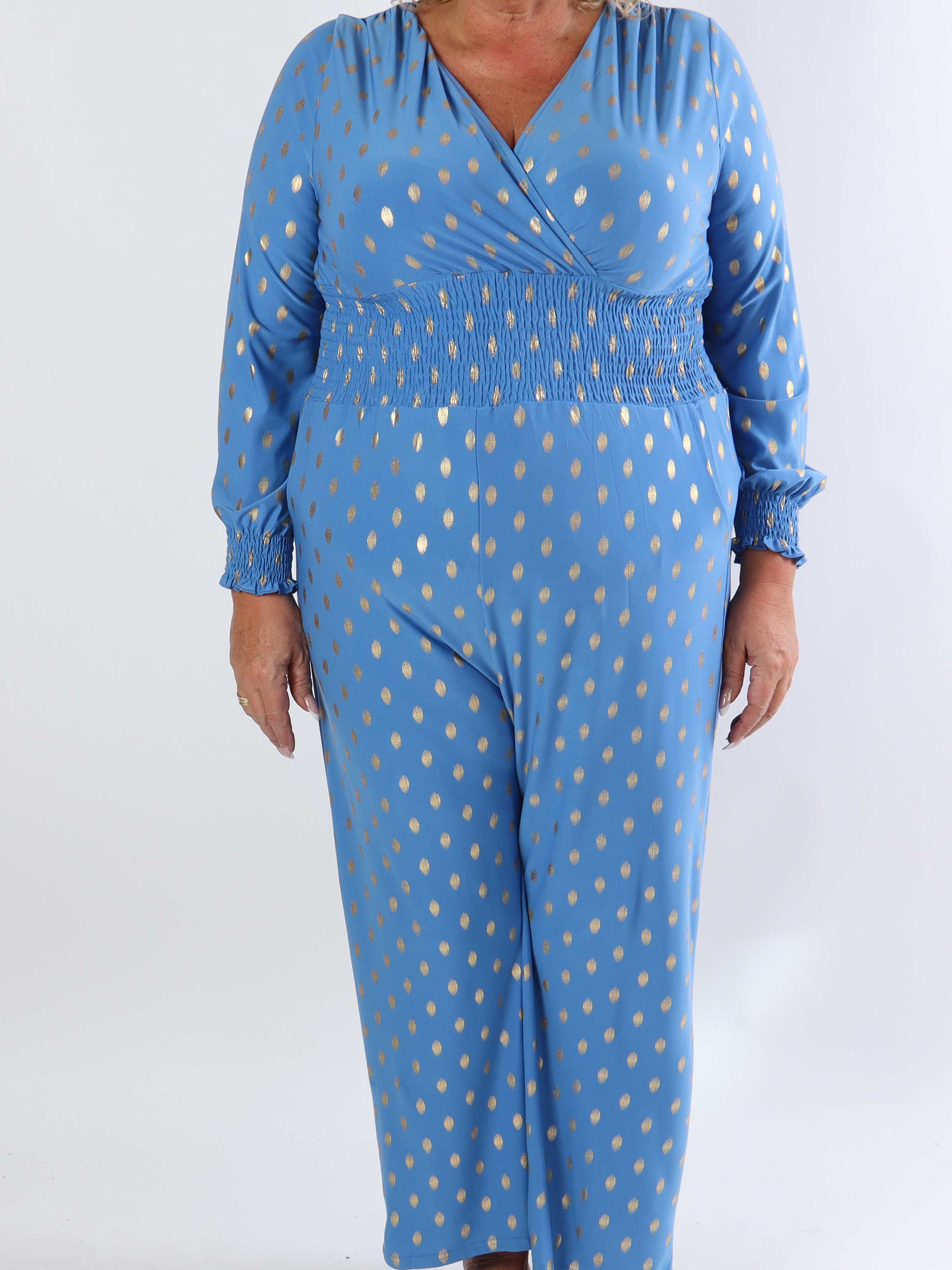 Pams Gold Dot Jumpsuit L/S - Plus size jumpsuit i stretchigt tyg