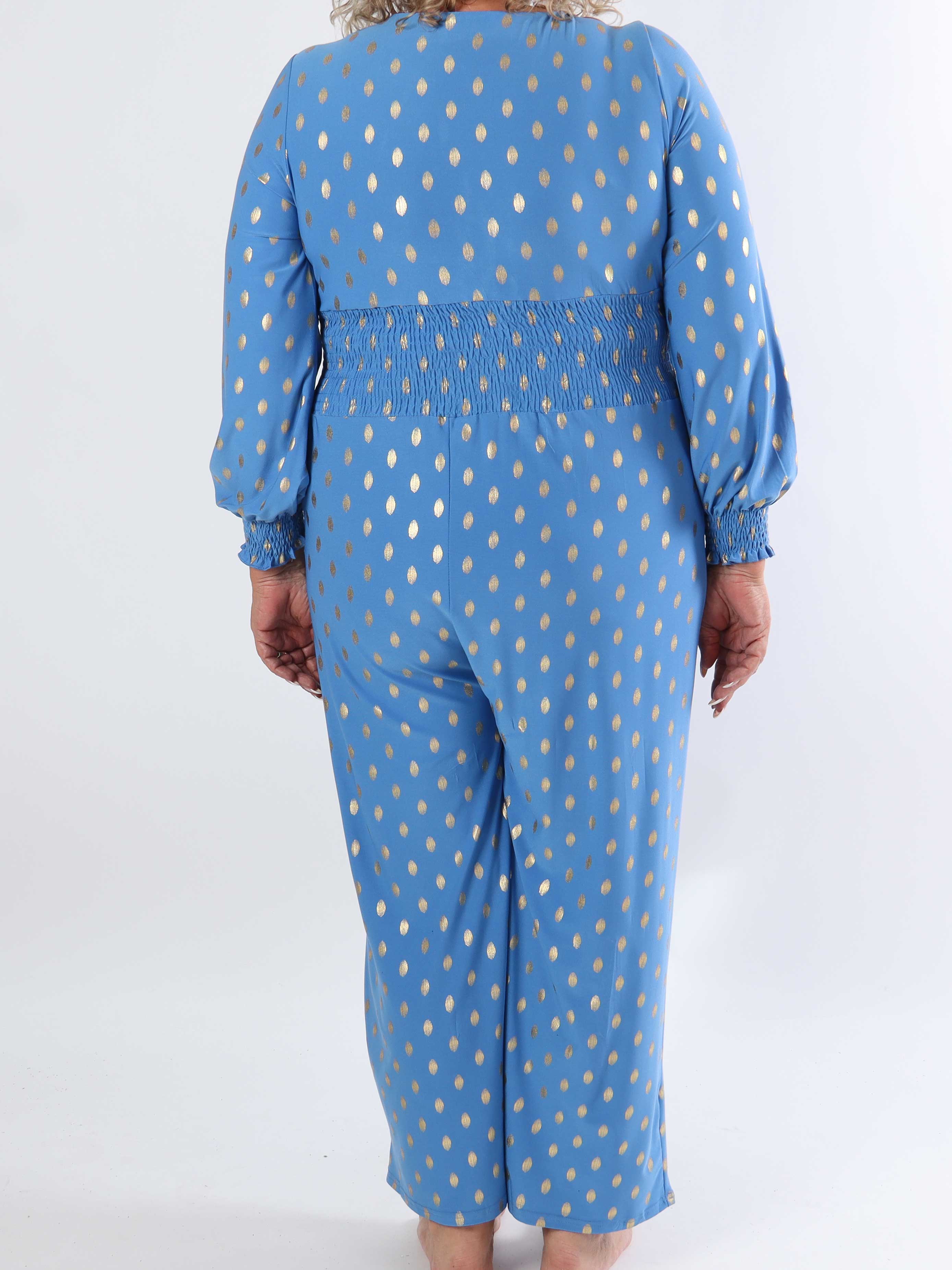 Pams Gold Dot Jumpsuit L/S - Plus size jumpsuit i stretchigt tyg