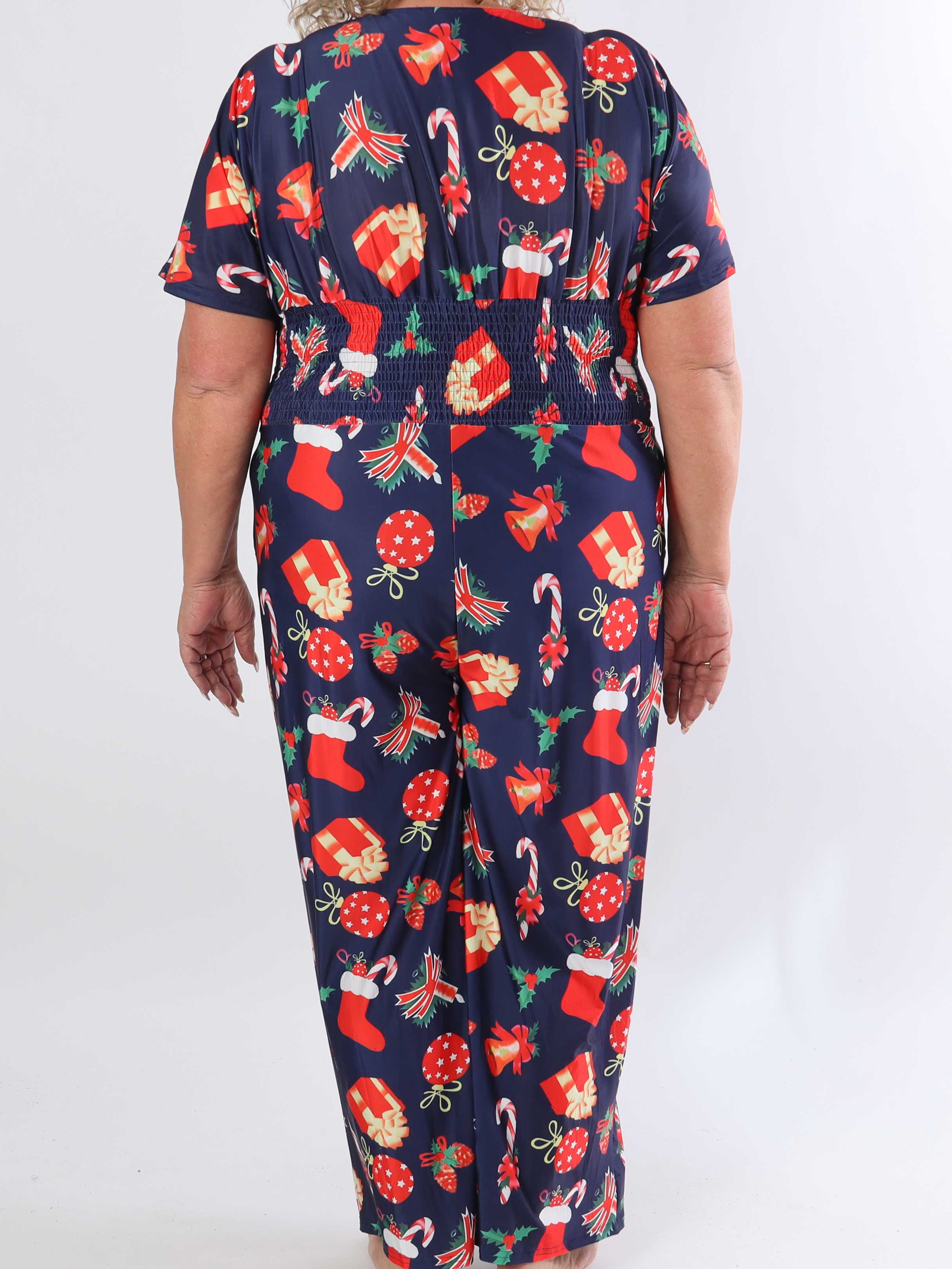 Pams Holiday Jumpsuit - Elastisk jumpsuit i plusstorlek med julmotiv
