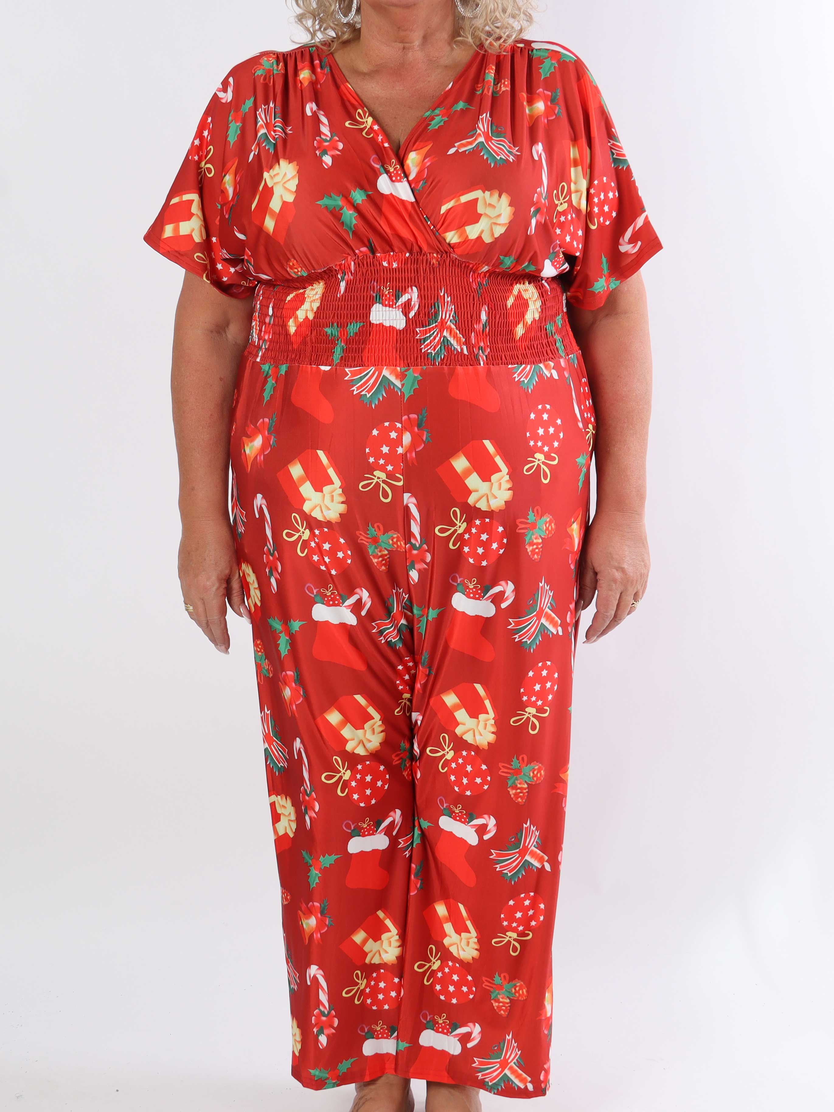 Pams Holiday Jumpsuit - Elastisk jumpsuit i plusstorlek med julmotiv