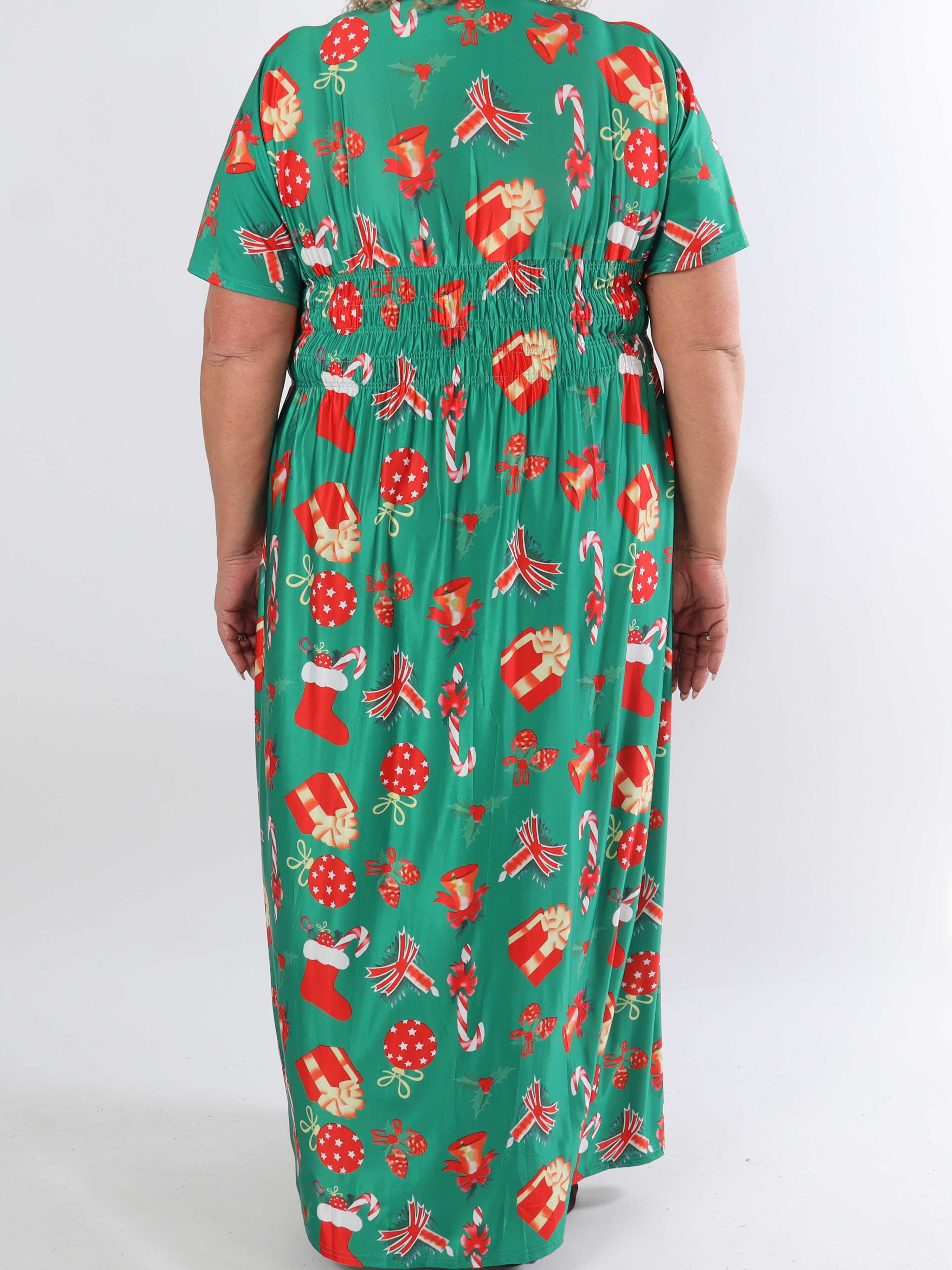 Pams Holiday - Lång stretchig plus size-klänning med julmotiv