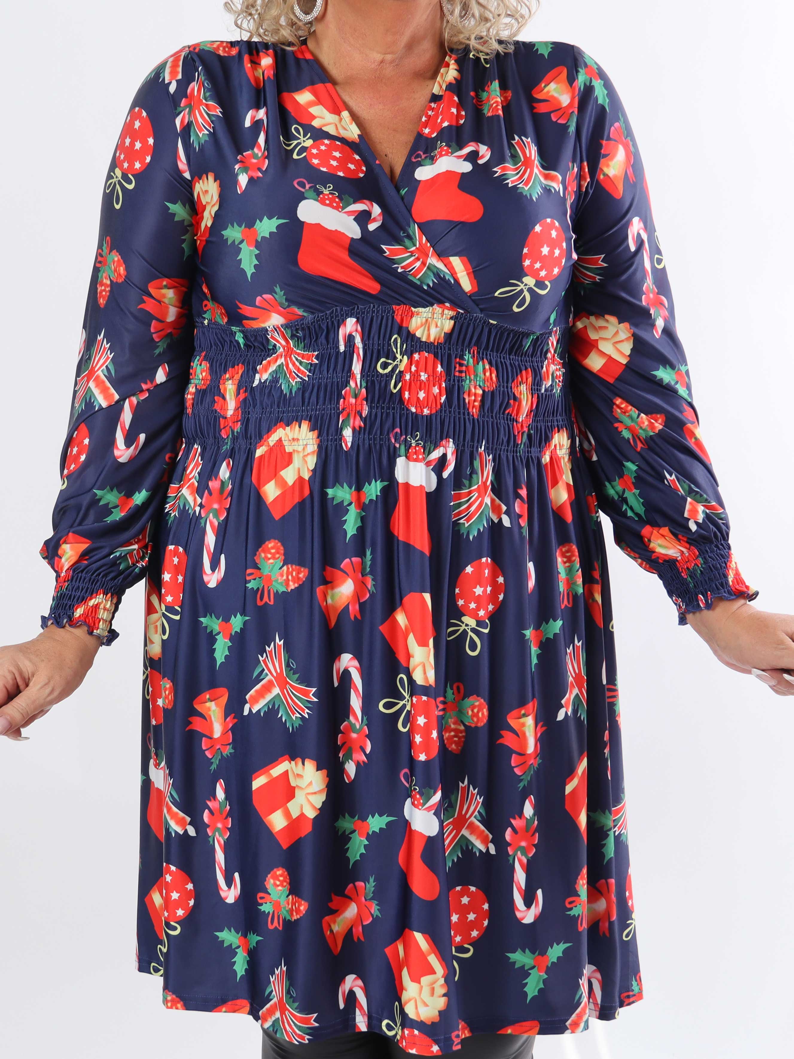 Pams Holiday Short L/S - Elastisk plus size-klänning med julmotiv