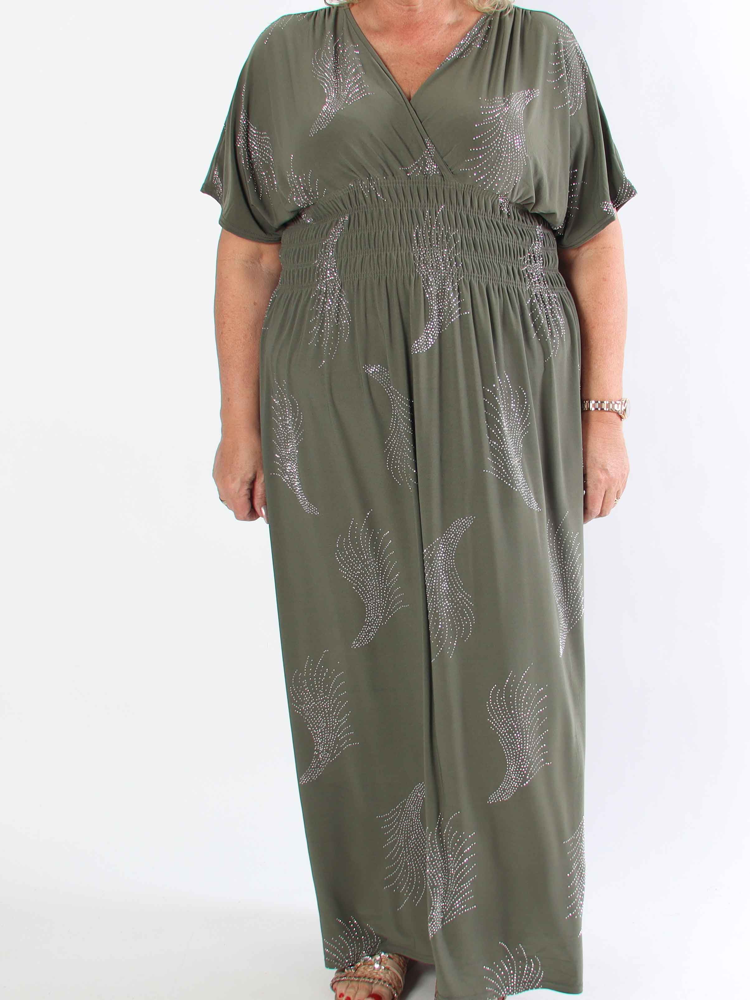 Pams Leaf Crystal - Lång stretch plus size klänning med strassmönster