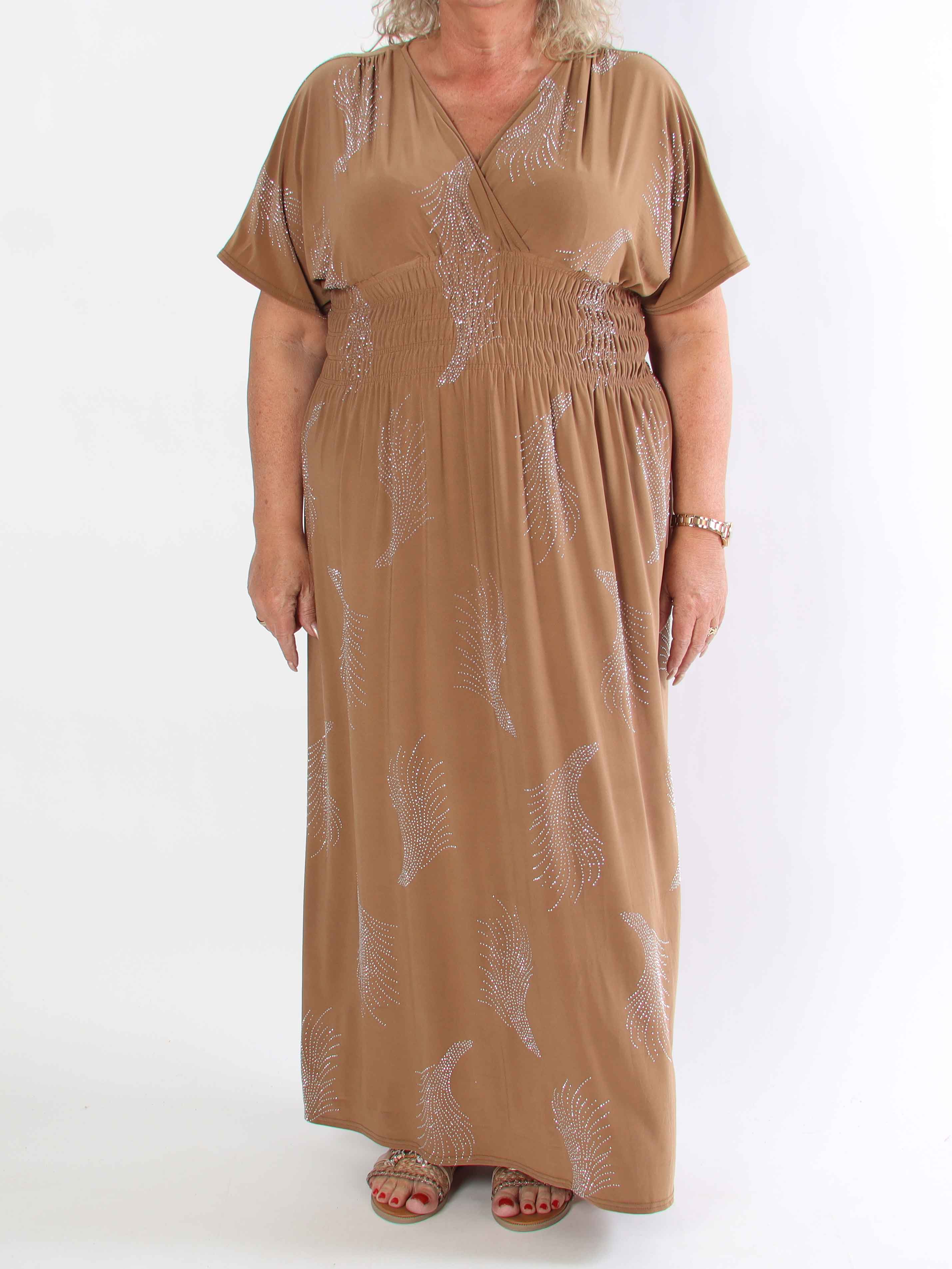 Pams Leaf Crystal - Lång stretch plus size klänning med strassmönster