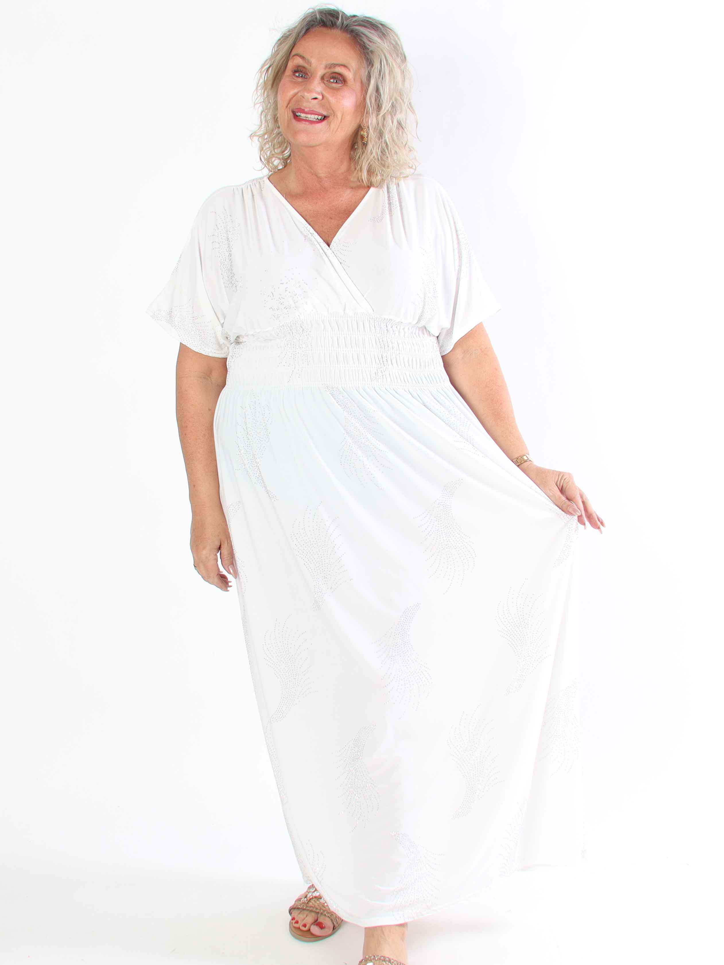 Pams Leaf Crystal - Lång stretch plus size klänning med strassmönster