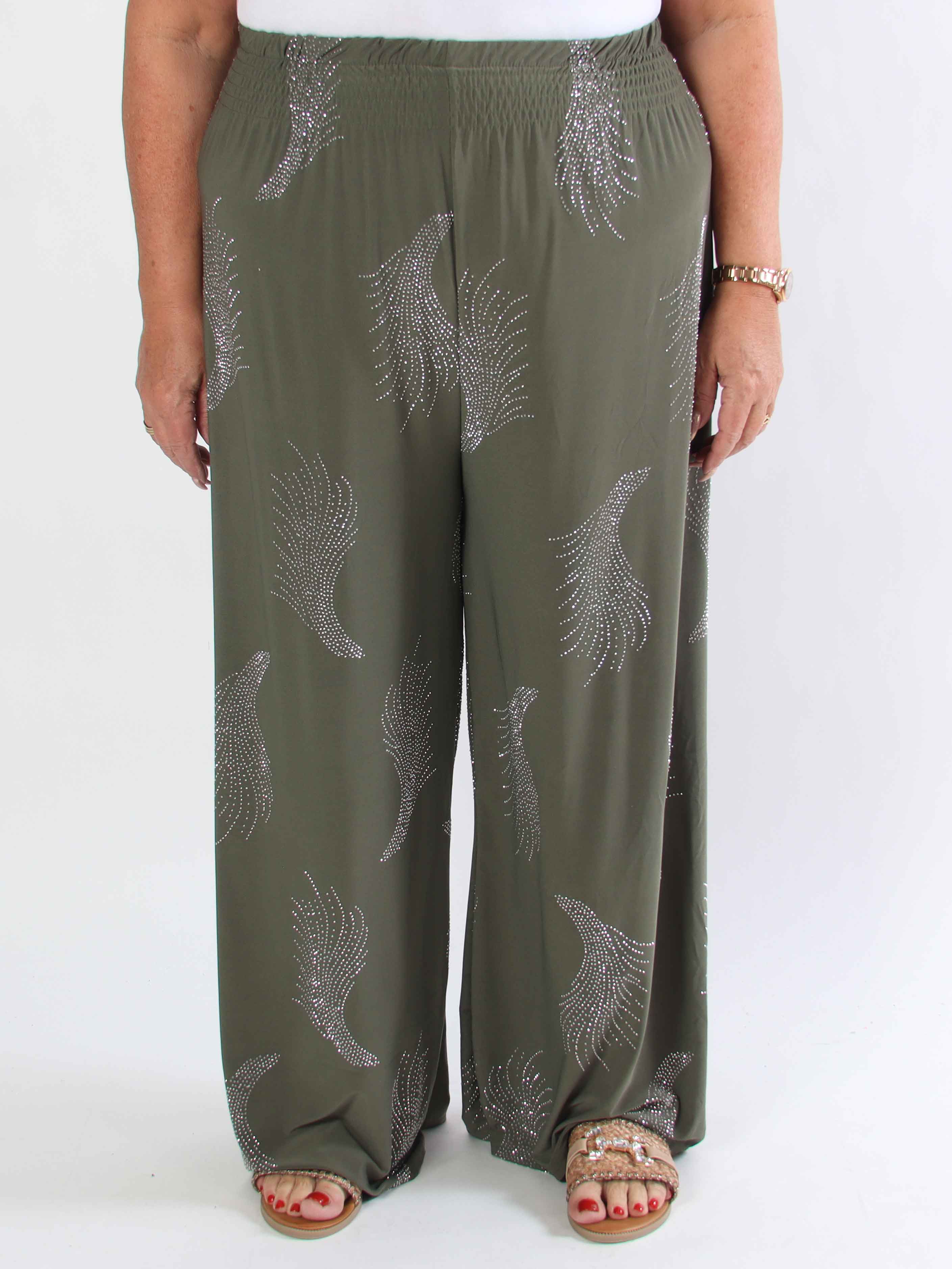 Pams Leaf Crystal Pants - Lösa elastiska byxor med strass