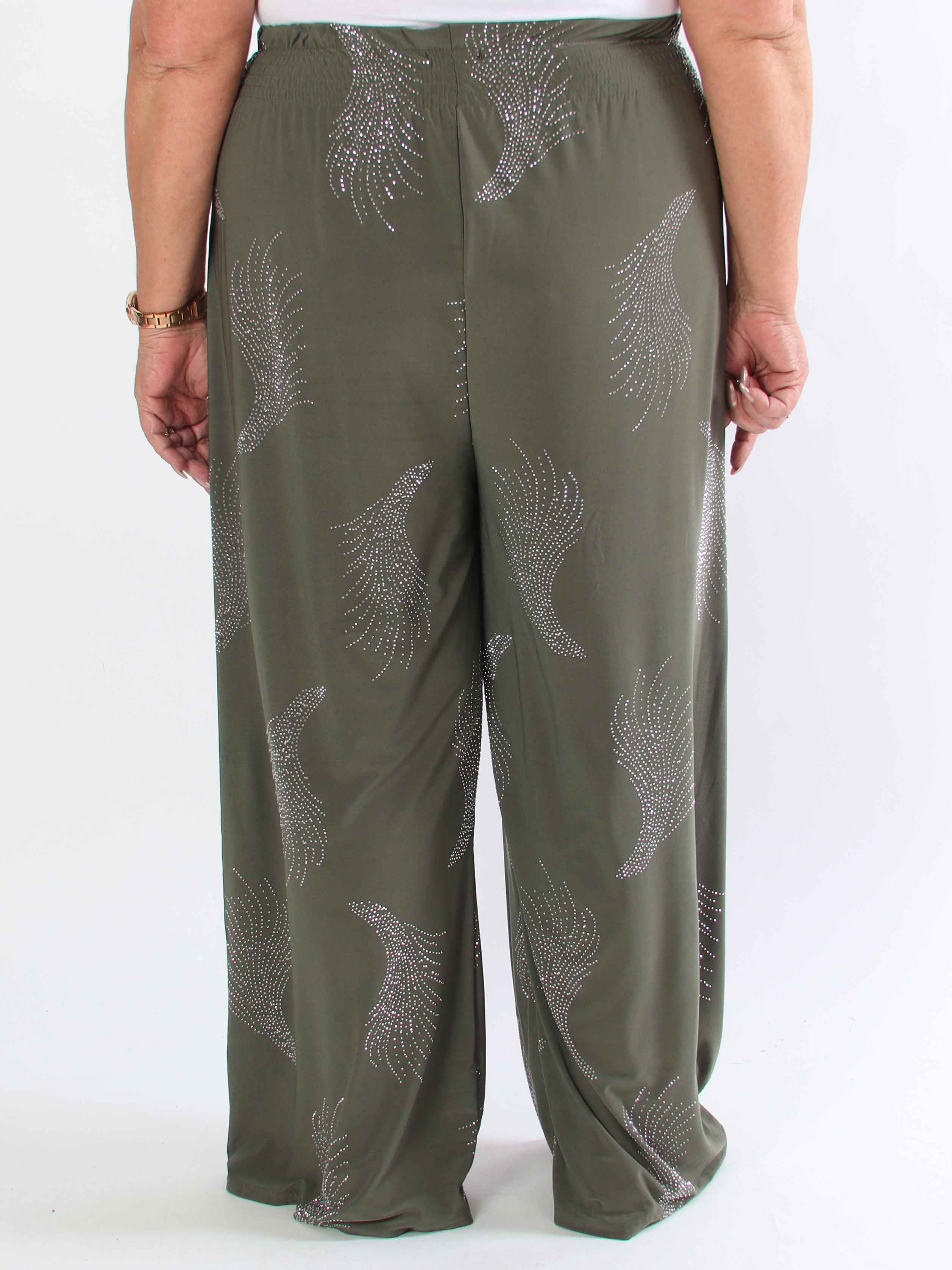 Pams Leaf Crystal Pants - Lösa elastiska byxor med strass