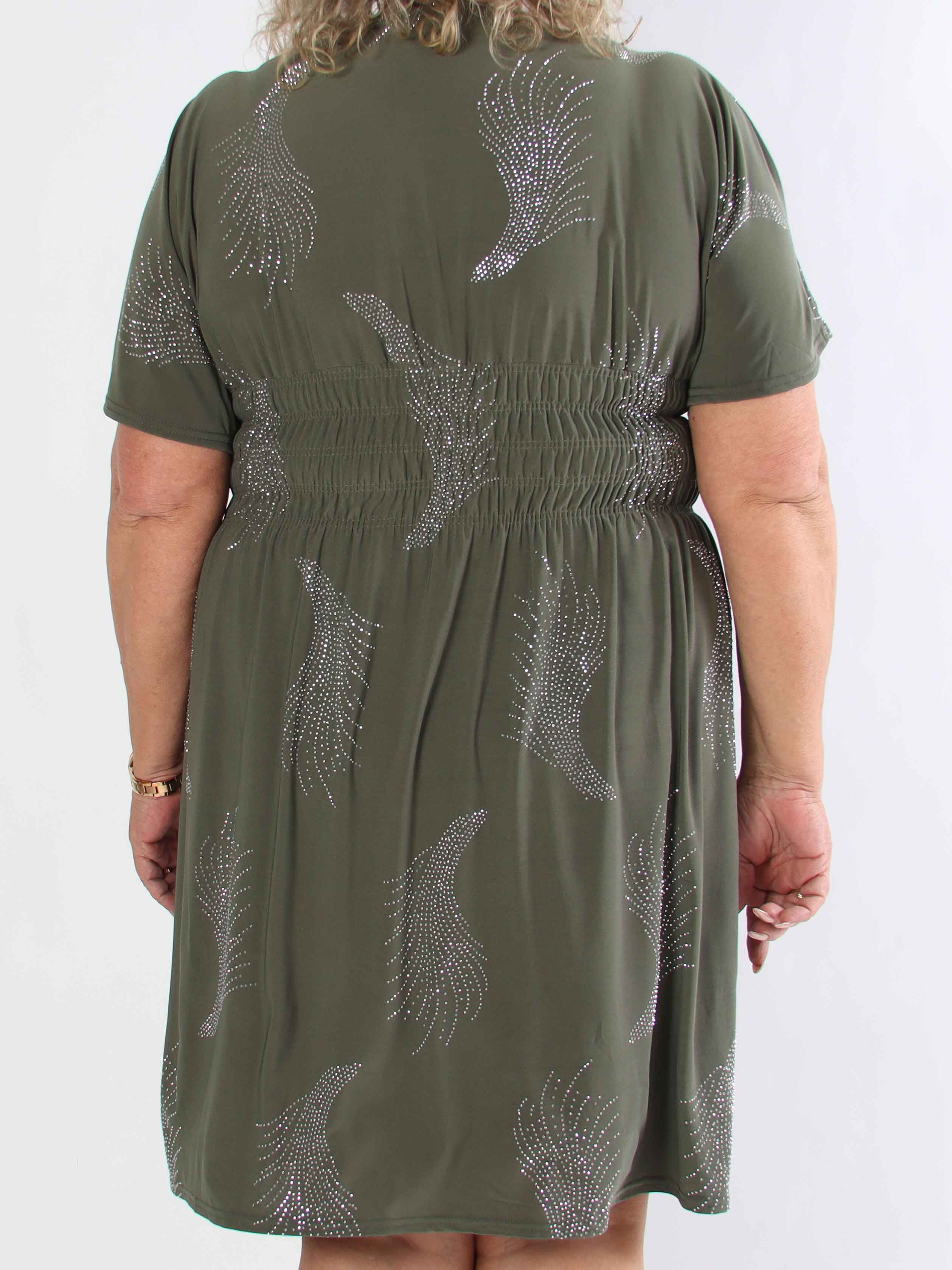 Pams Leaf Crystal Short - Stretch plus size klänning med strassmönster