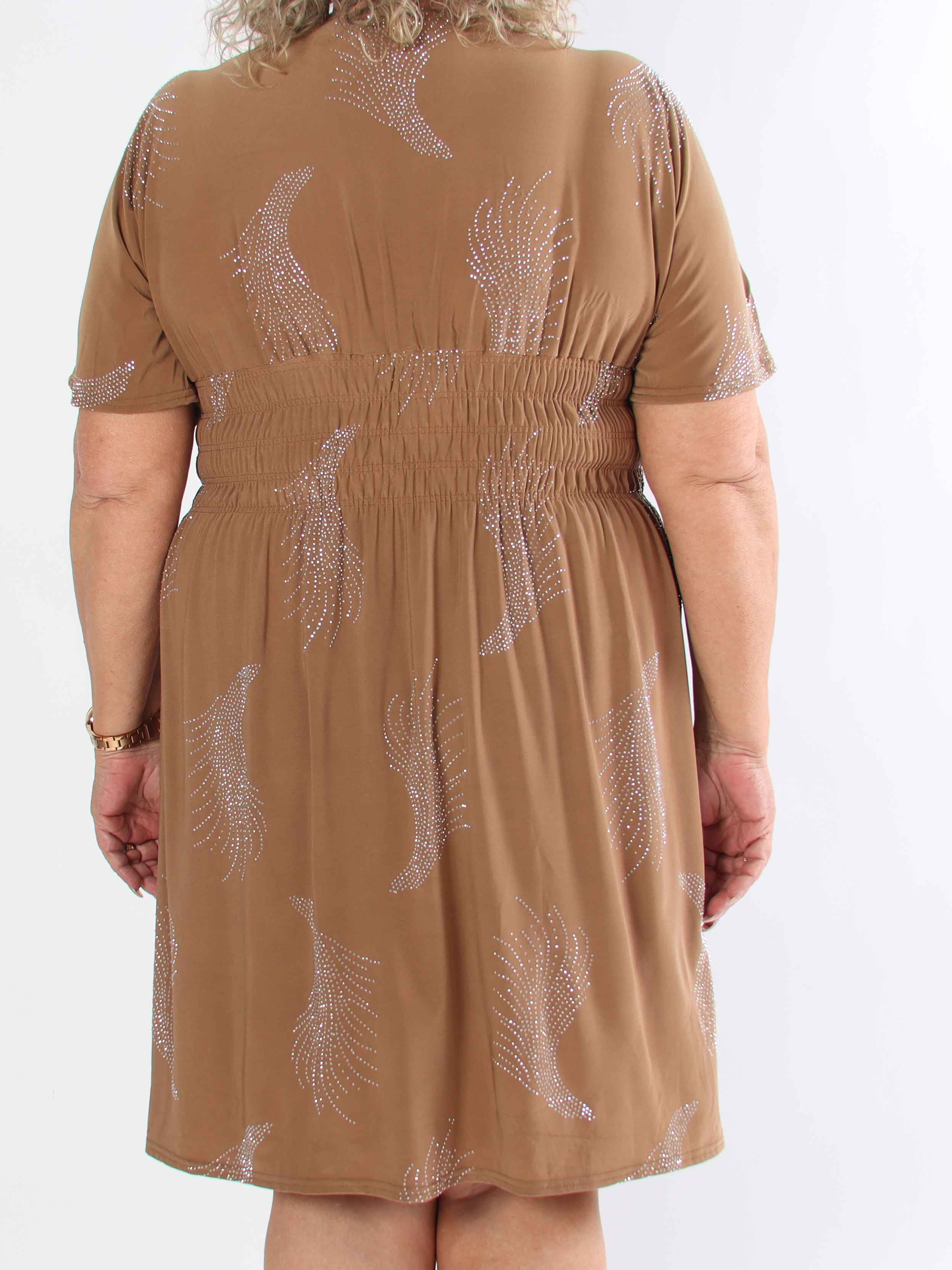 Pams Leaf Crystal Short - Stretch plus size klänning med strassmönster