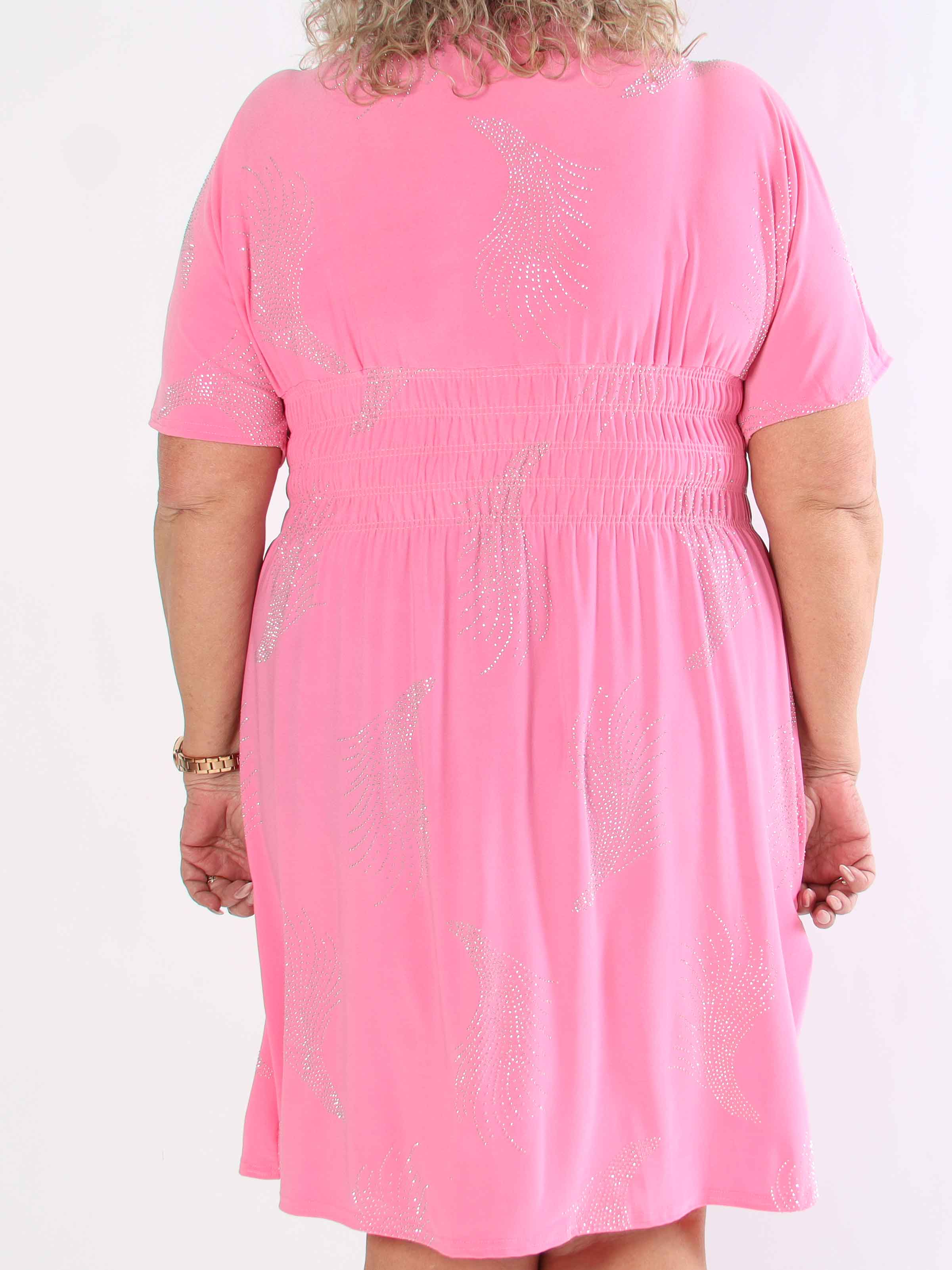 Pams Leaf Crystal Short - Stretch plus size klänning med strassmönster