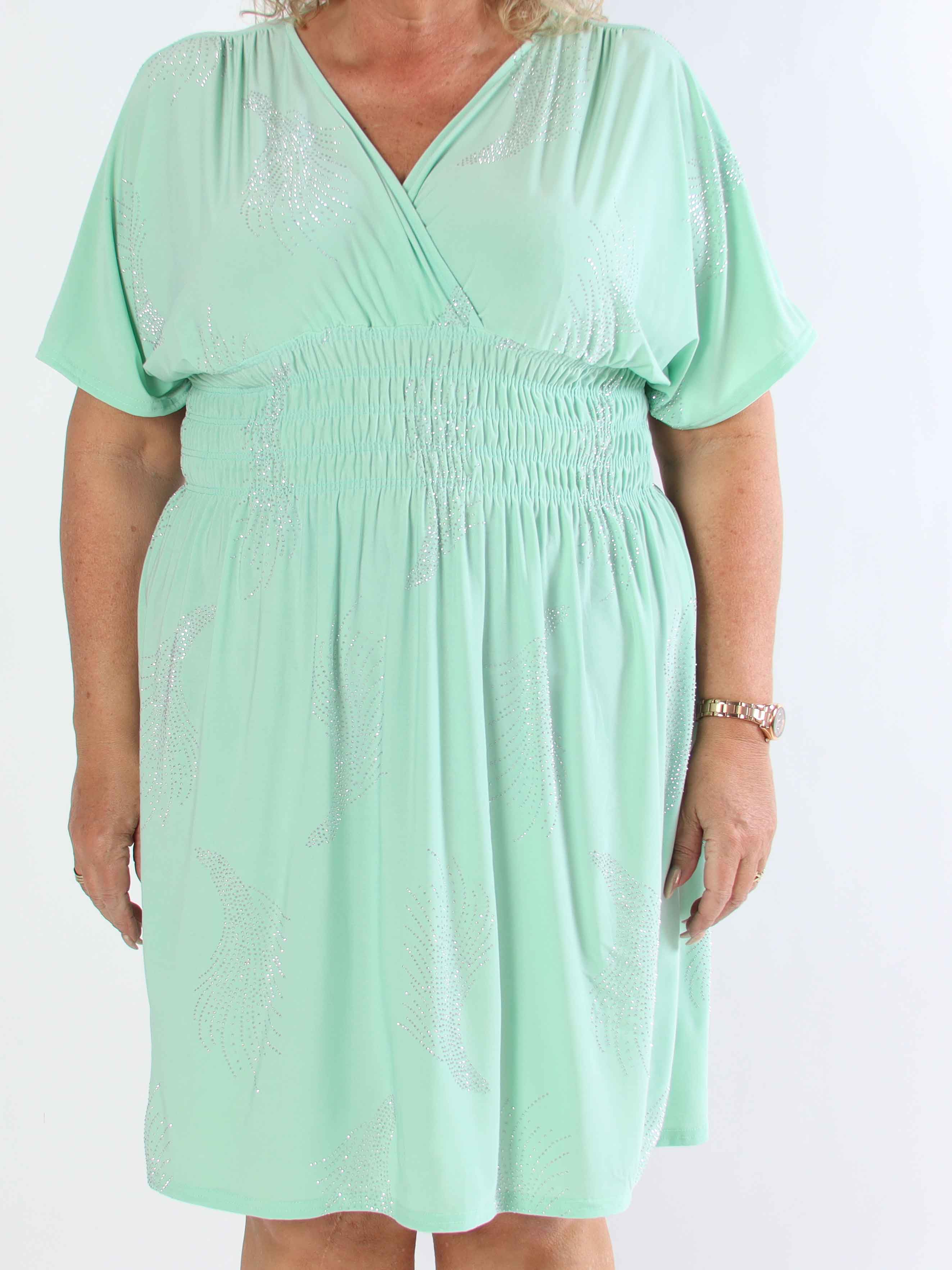 Pams Leaf Crystal Short - Stretch plus size klänning med strassmönster