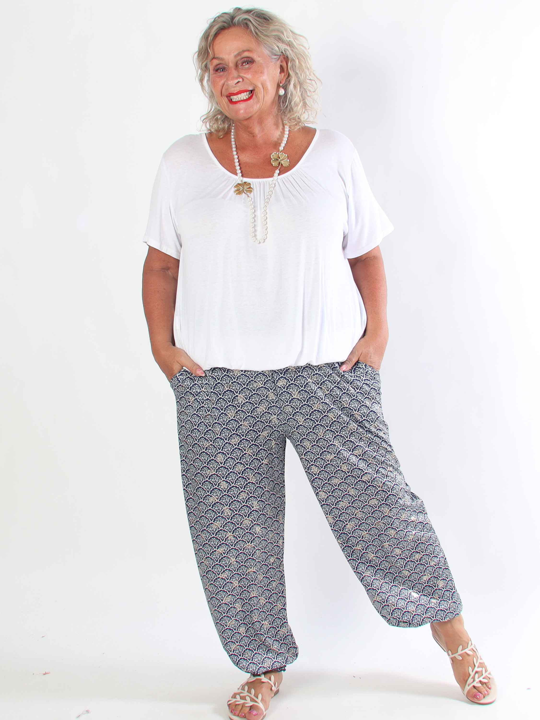 Pams Pattern Harem Pants - Elastiske plus size bukser med smock i taljen