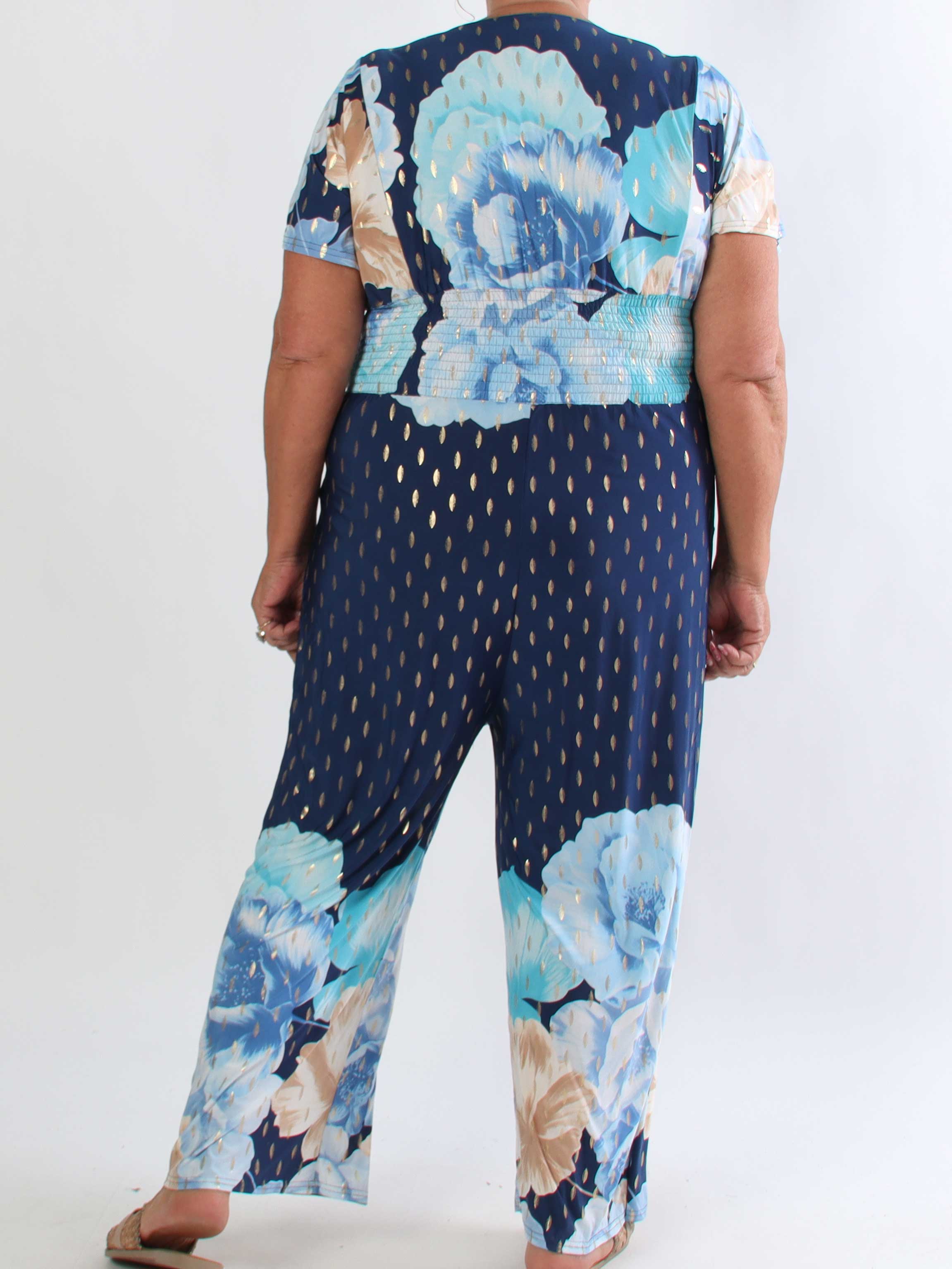Pams Peony Jumpsuit - Elastisk plus size buksedragt med blomstermotiver