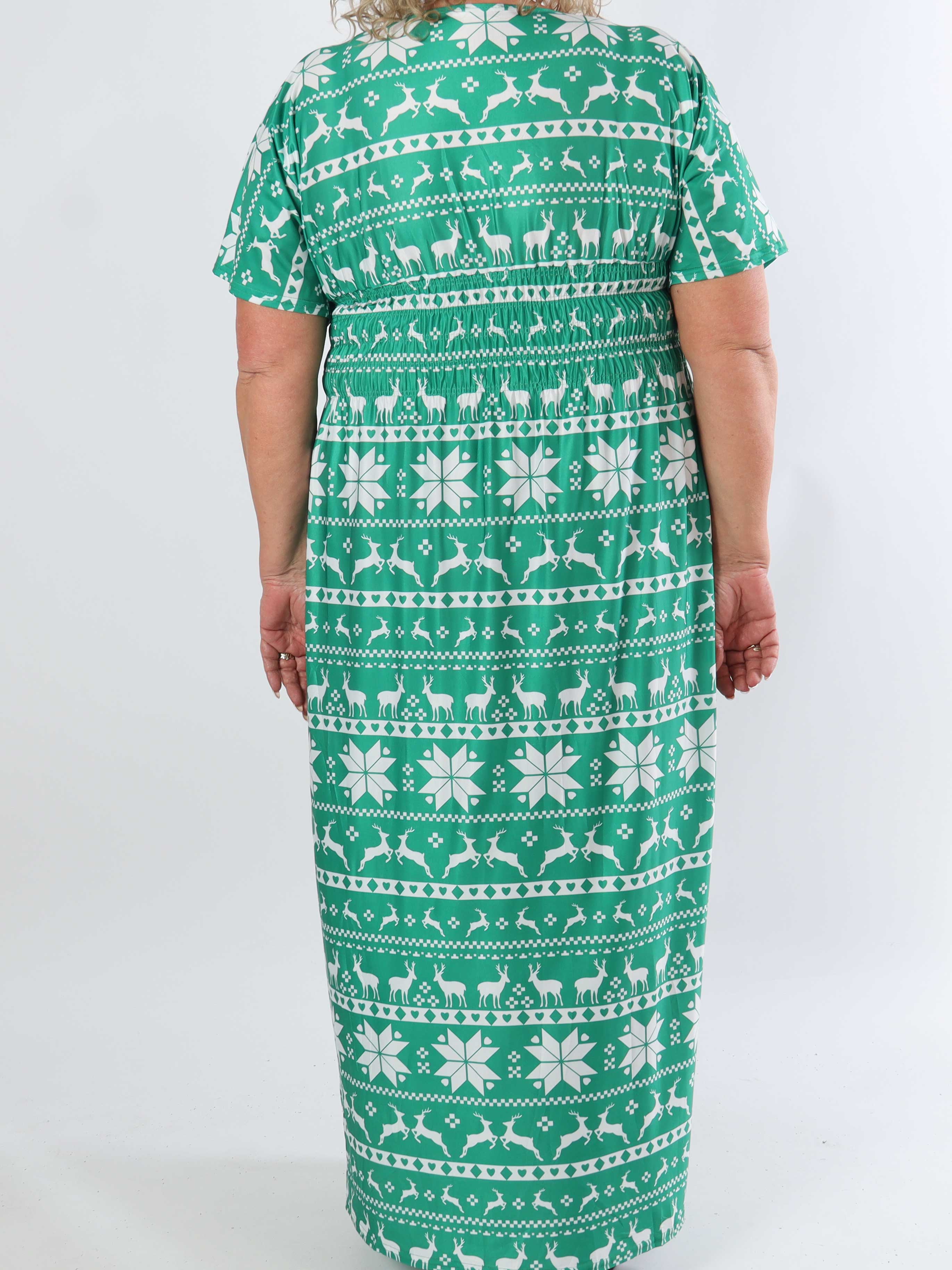 Pams Snow - Lång stretchig plus size-klänning med jultryck