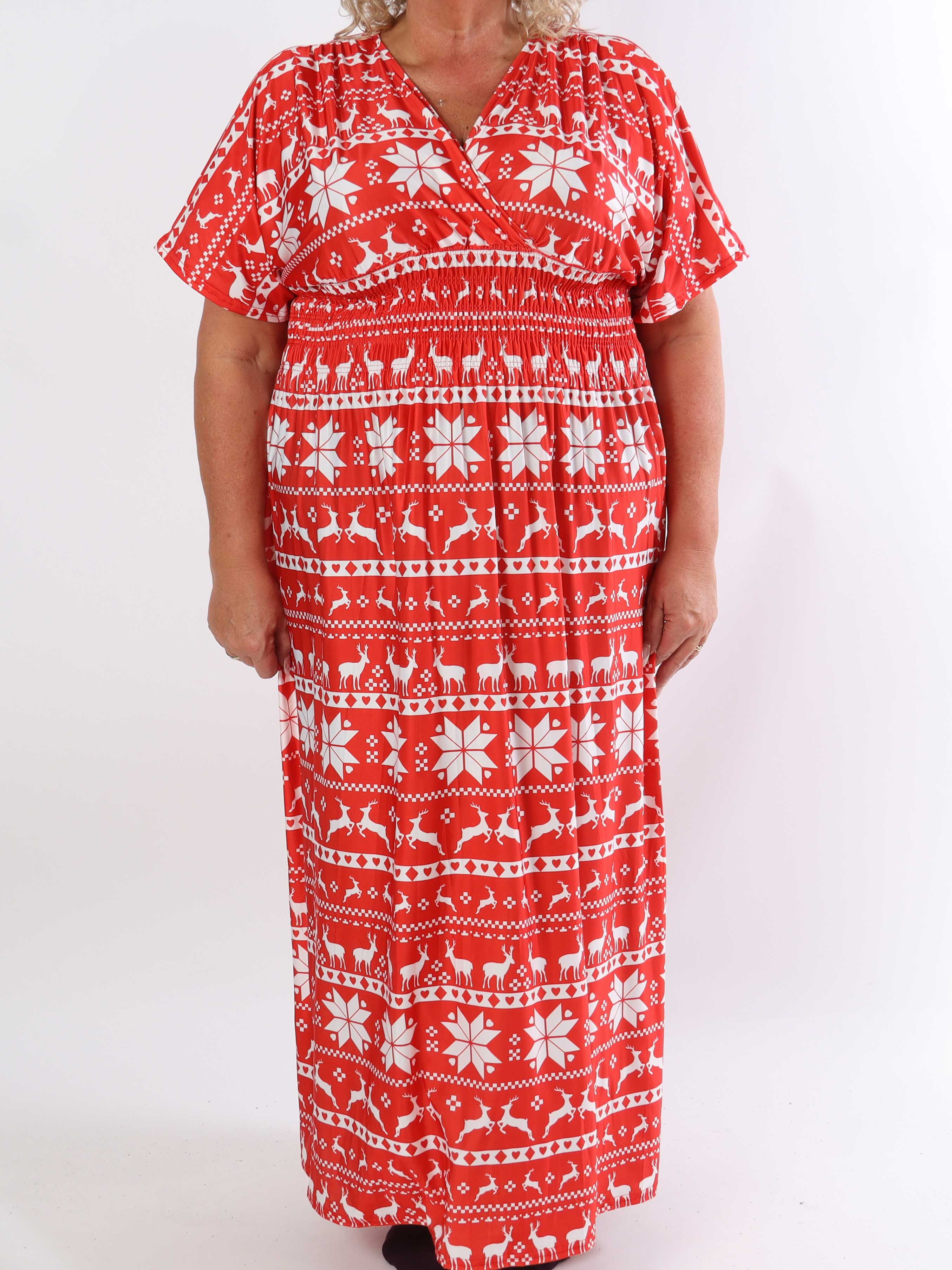 Pams Snow - Lång stretchig plus size-klänning med jultryck
