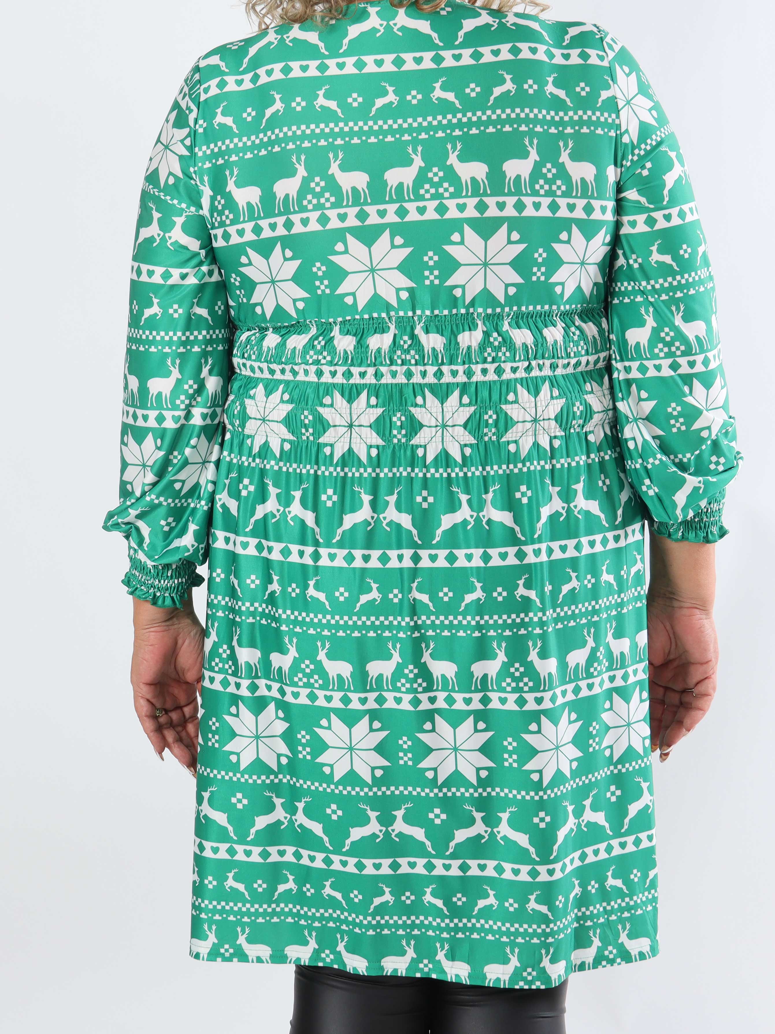 Pams Snow Short L/S - Elastisk plus size-klänning med jultryck