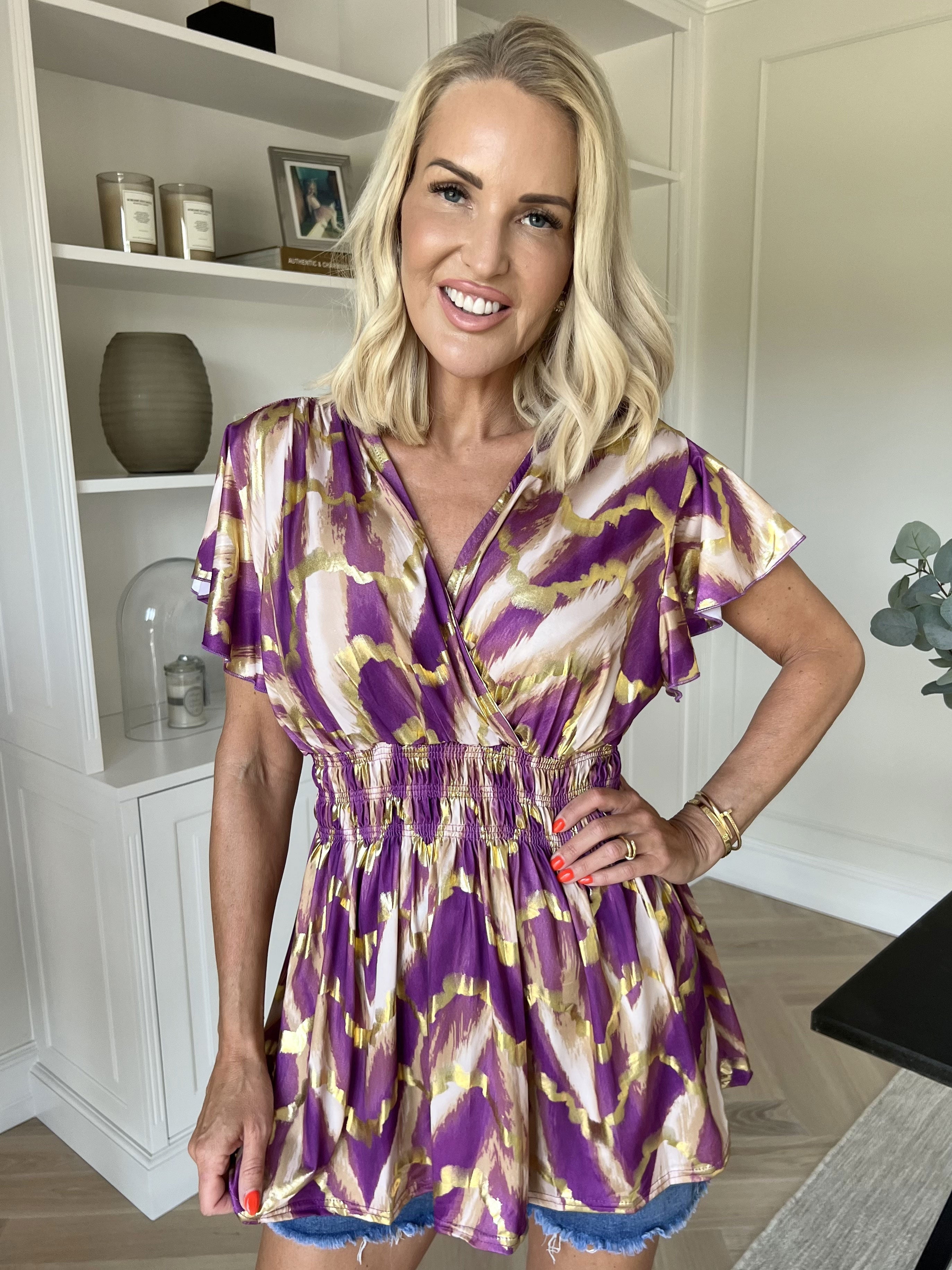 Pams Wave Shirt - Söt tunika i fint mönster med resår