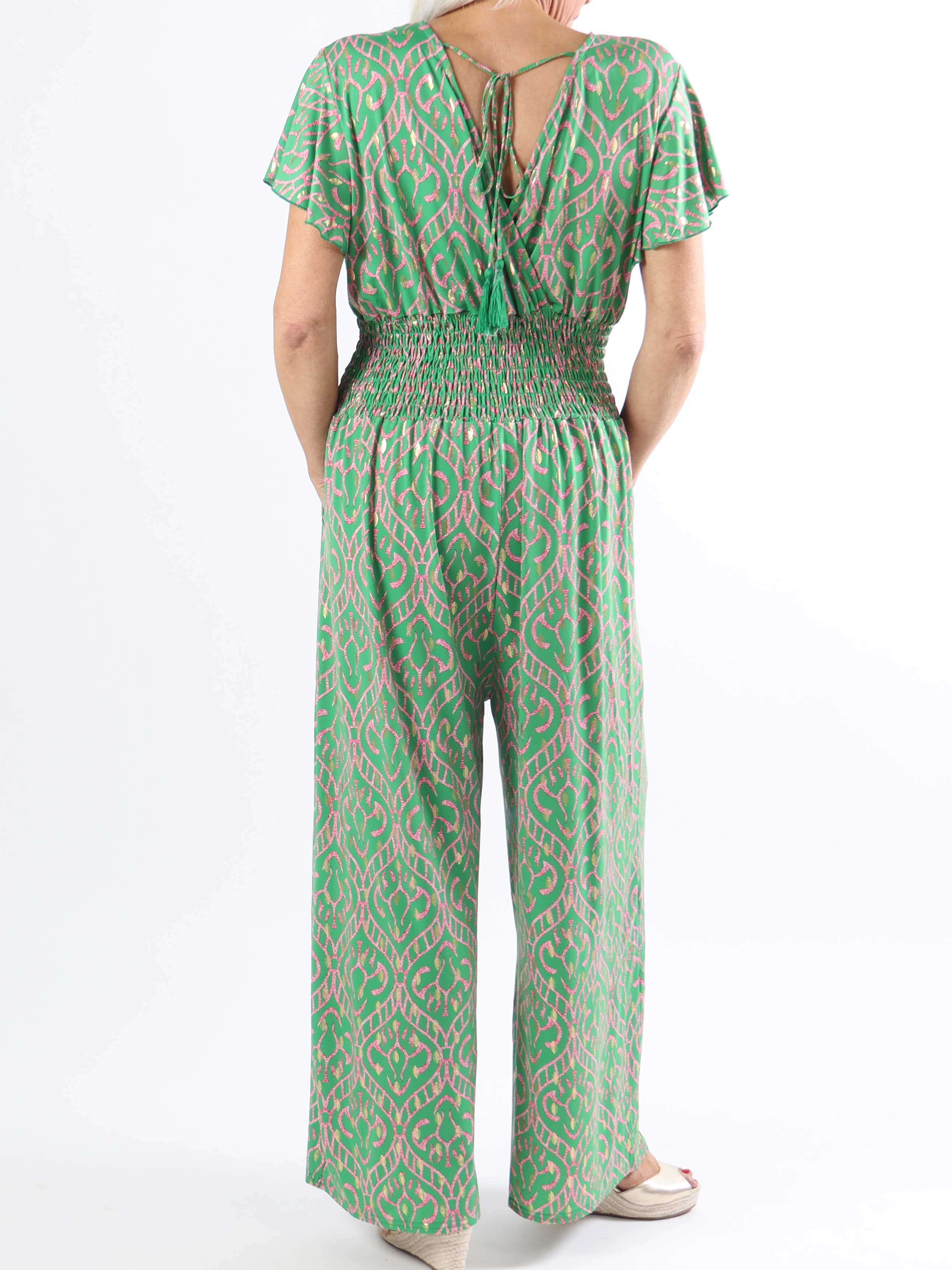 Pams Boho Jumpsuit O/B - Mönstrad elastisk jumpsuit i plusstorlek