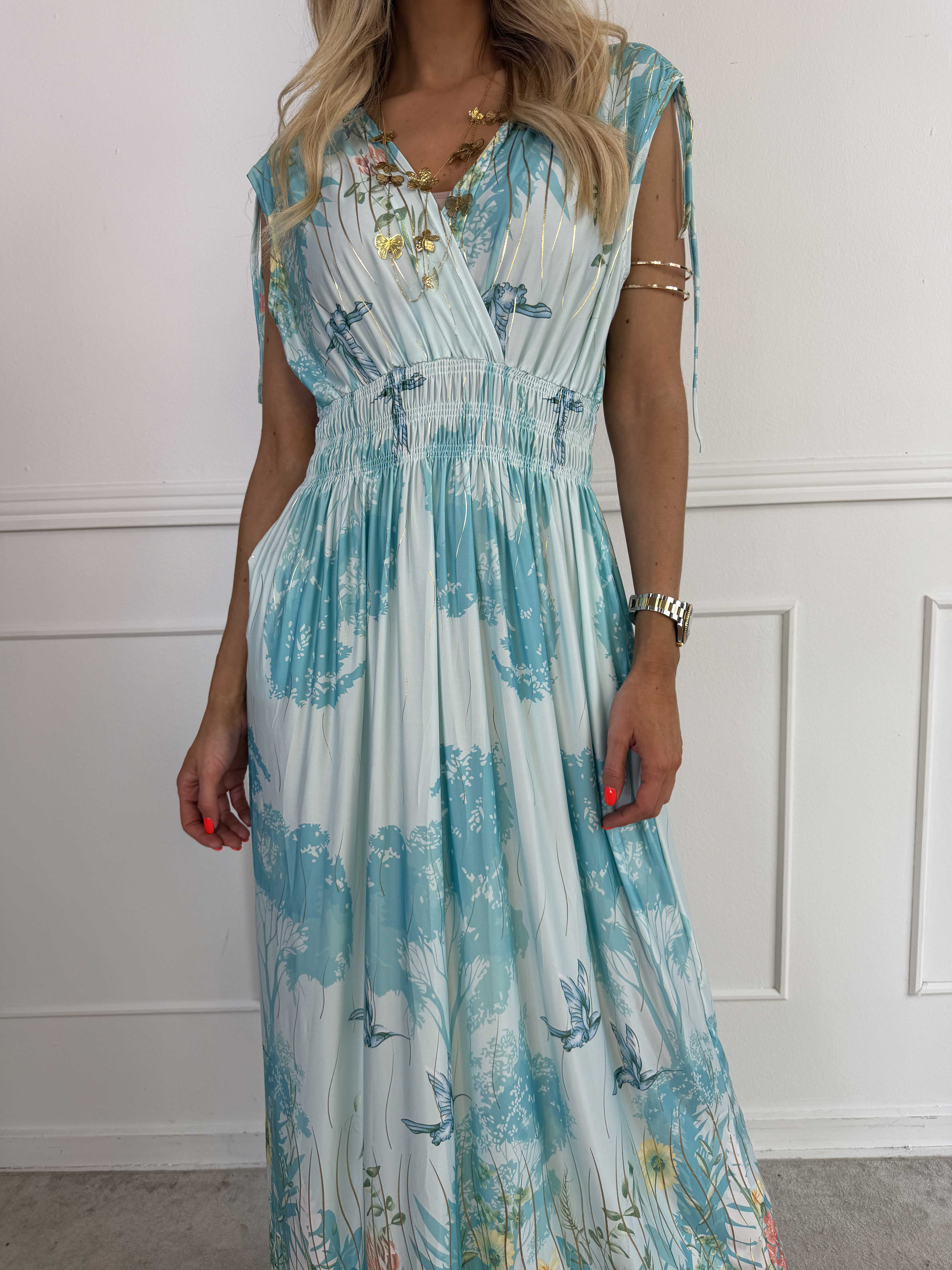 Pams Hummingbird Sleeveless - Elastisk kjole med blomster og fugle motiver