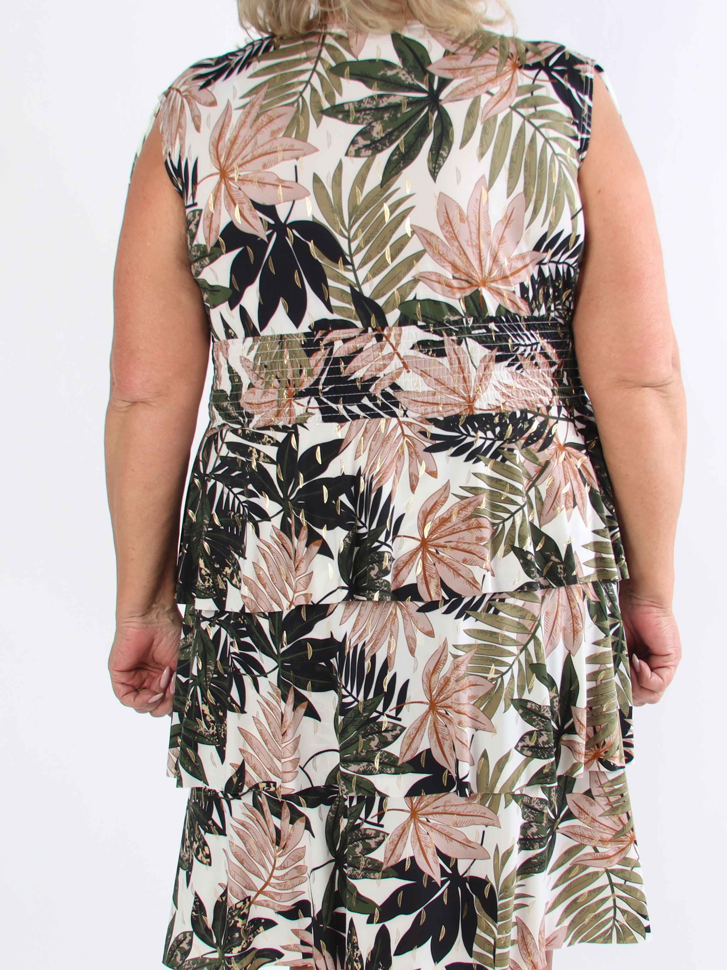 Pams Leaf Frills - Plus size-klänning med bladtryck och volanger