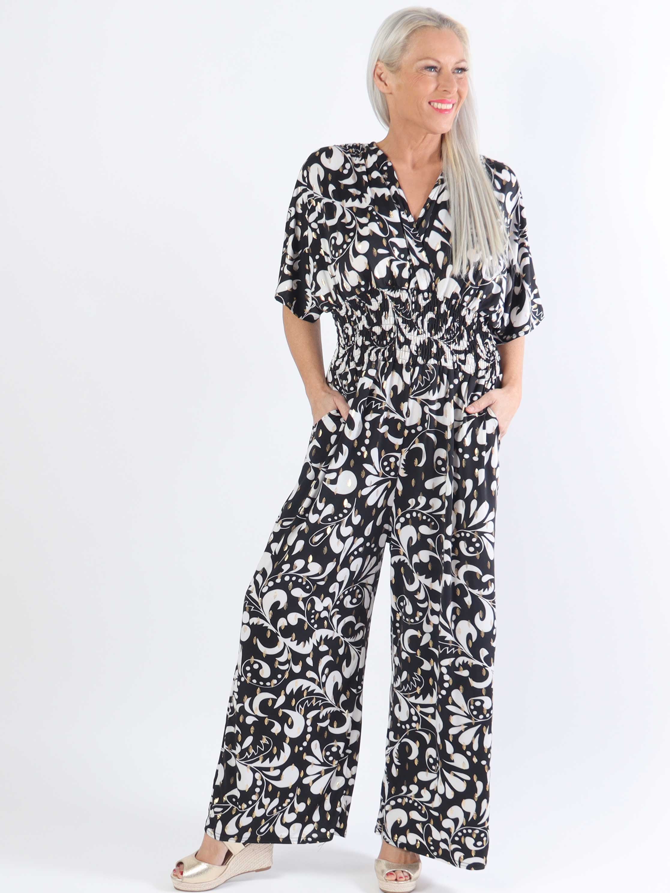 Pams Magic Jumpsuit O/B - Mönstrad jumpsuit i plusstorlek med resår