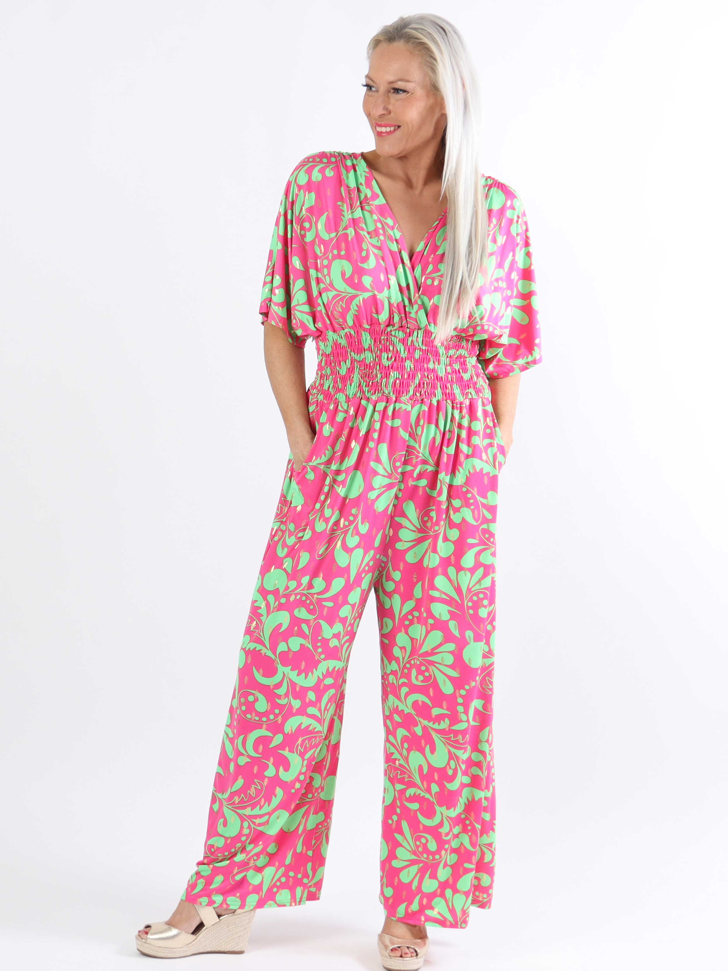 Pams Magic Jumpsuit O/B - Mönstrad jumpsuit i plusstorlek med resår