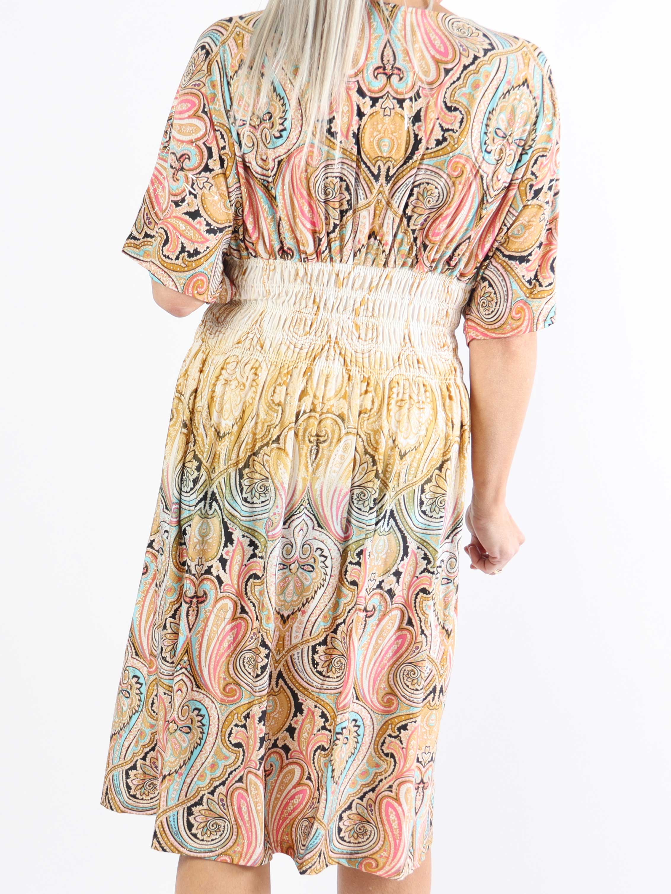 Pams Paisley short S/S - Mönstrad elastisk plus size-klänning med smock