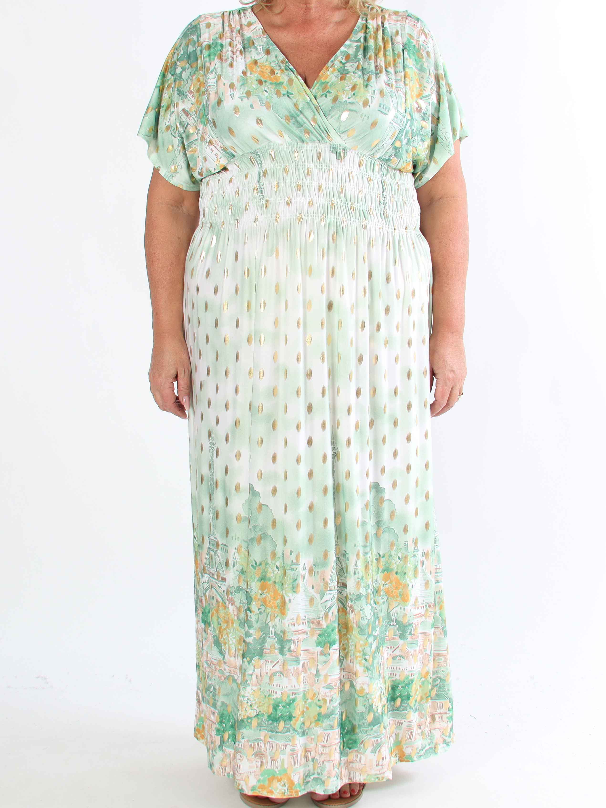 Pams Paris - Lång stretchig plus size-klänning med guldnitar