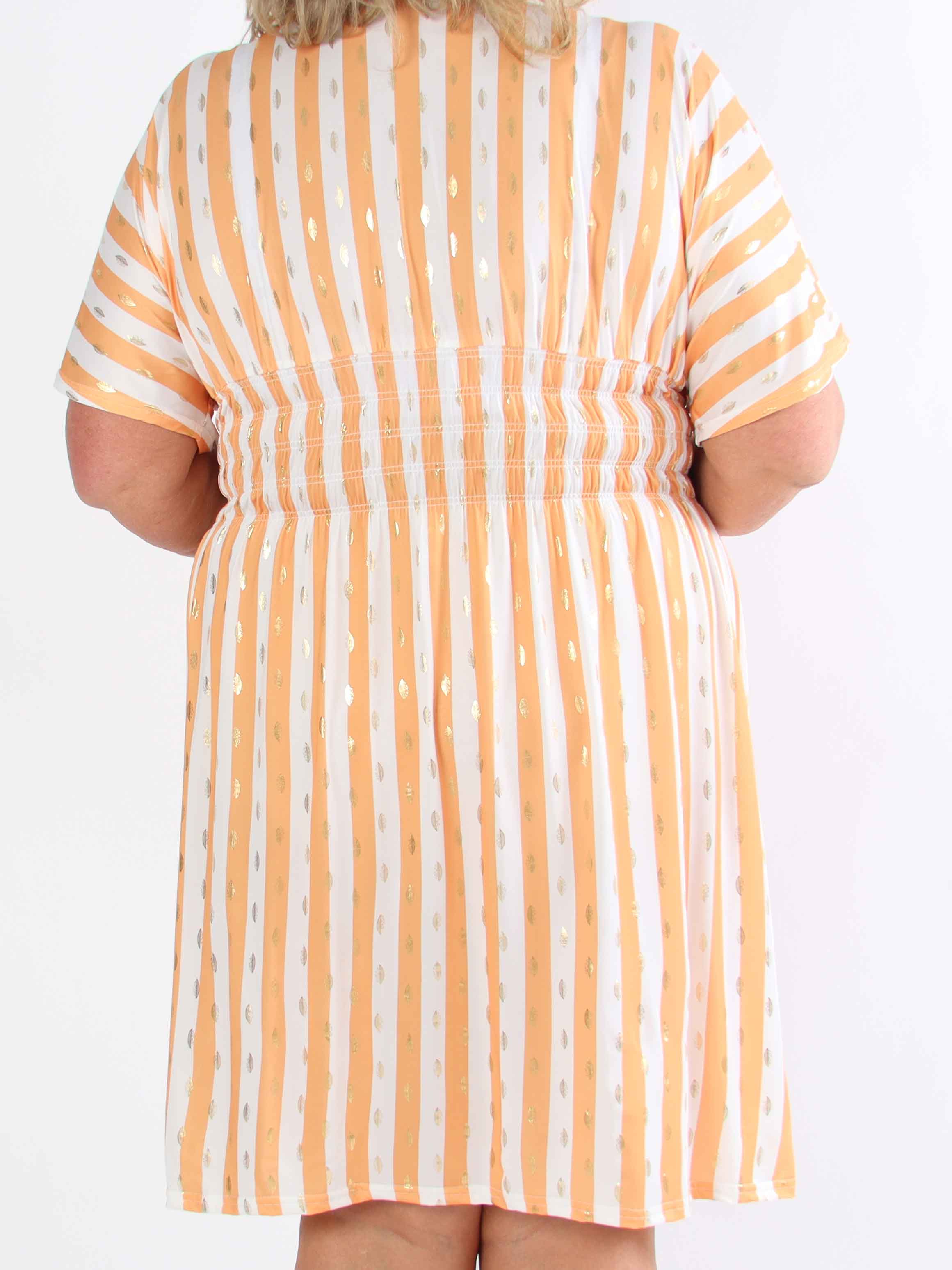 Pams Stripe Short - Randig plus size-klänning med gulddetaljer